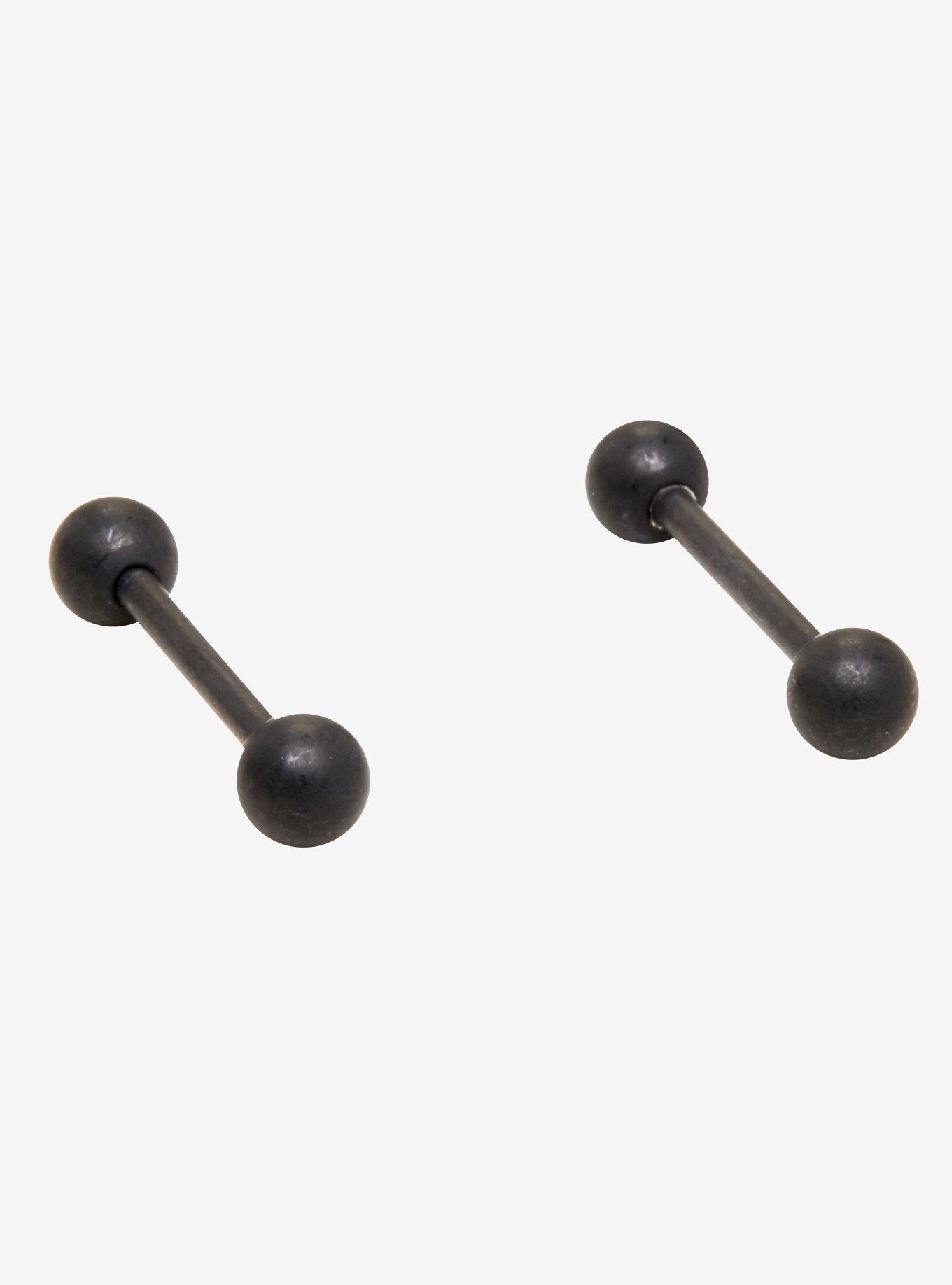 14G Steel Matte Black Nipple Barbells 2 Pack, , hi-res