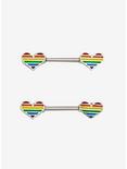14G Steel Rainbow Hearts Nipple Barbell 2 Pack, , hi-res