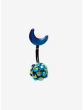 14G Iridescent Blue & Green Moon Steel Curved Navel Barbell, , hi-res