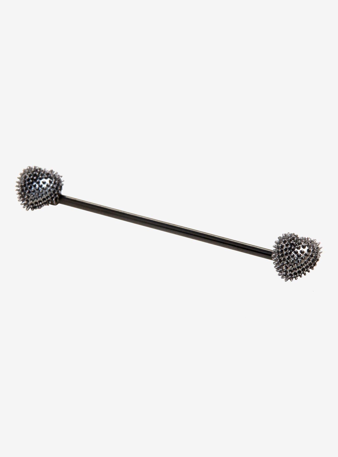 14G Steel Spiked Hearts Industrial Barbell, , hi-res