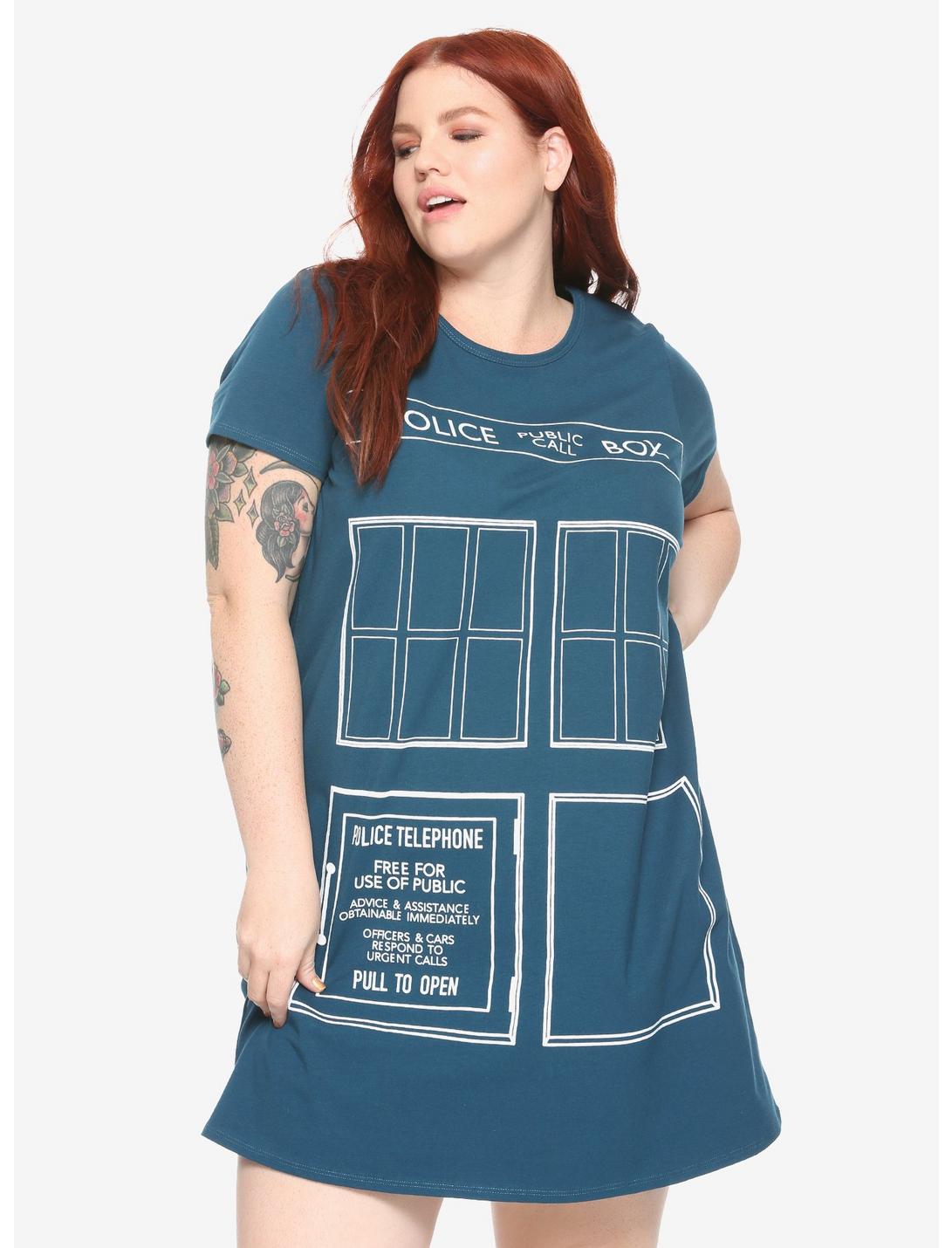 Her Universe Doctor Who TARDIS Door T-Shirt Dress Plus Size, NAVY, hi-res