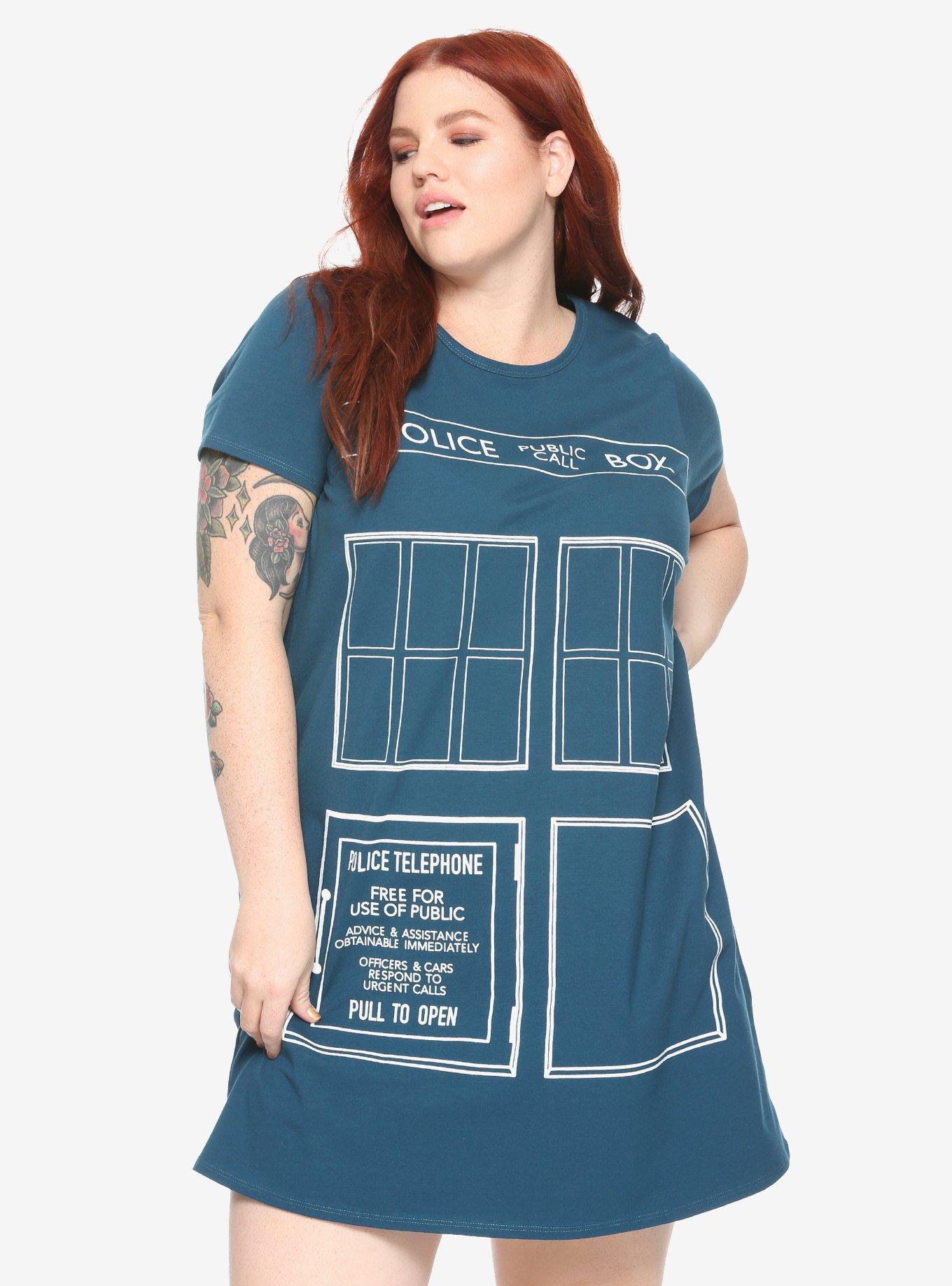 Her Universe Doctor Who TARDIS Door T-Shirt Dress Plus Size, NAVY, hi-res