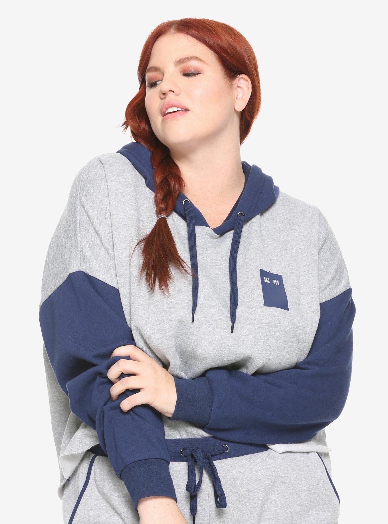 Her Universe Doctor Who Thirteen & TARDIS Girls Cropped Hoodie Plus Size, GREY, hi-res