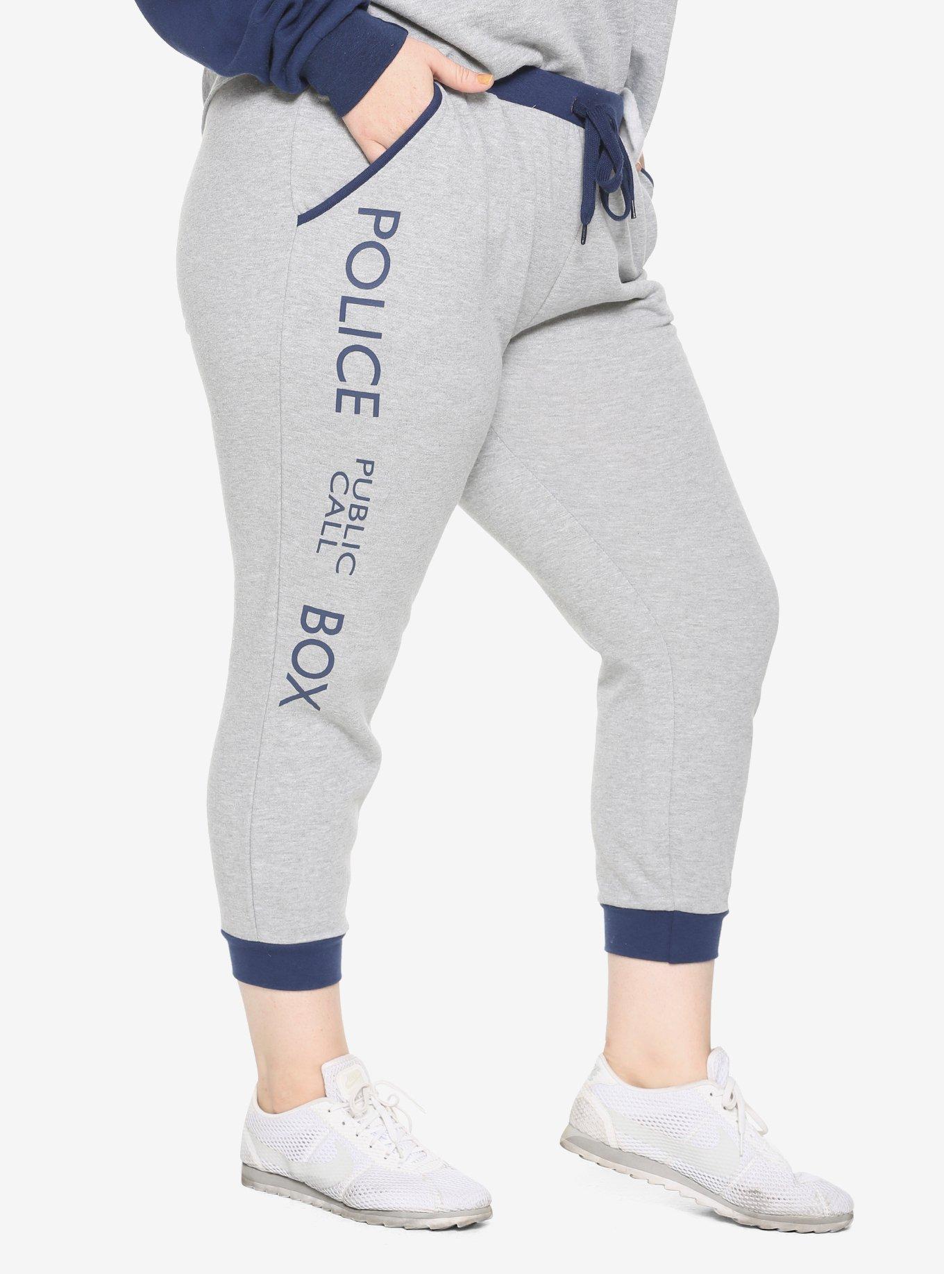 Her Universe Doctor Who Police Call Box Girls Jogger Pants Plus Size, GREY, hi-res view 1