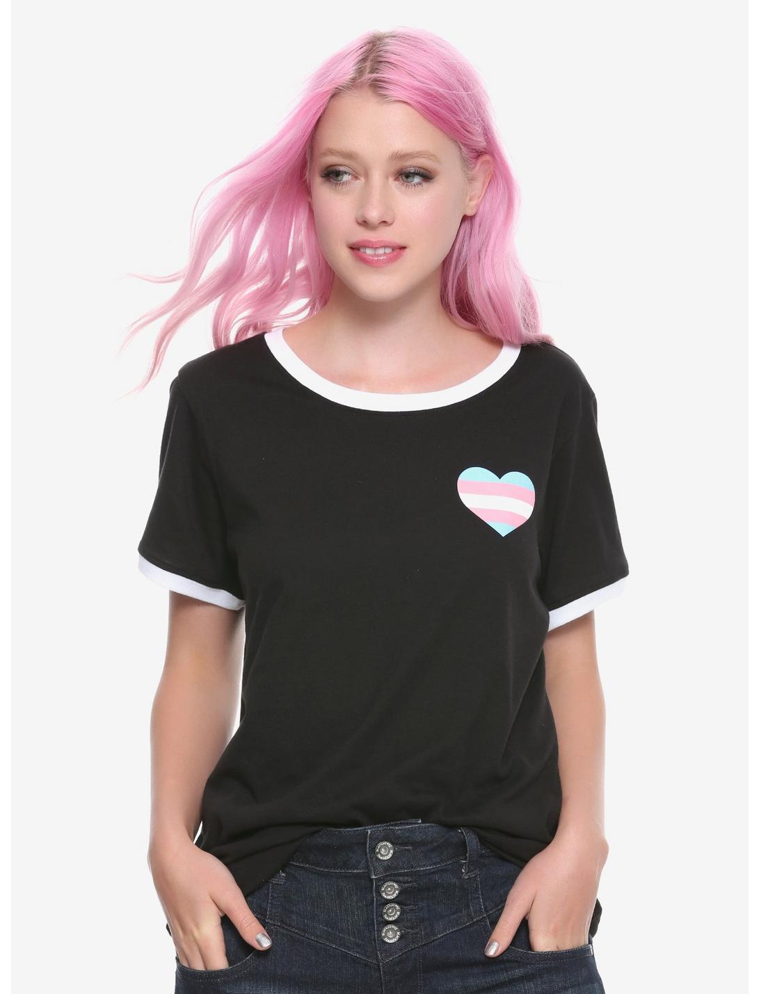 Transgender Flag Heart Girls Ringer T-Shirt, MULTICOLOR, hi-res