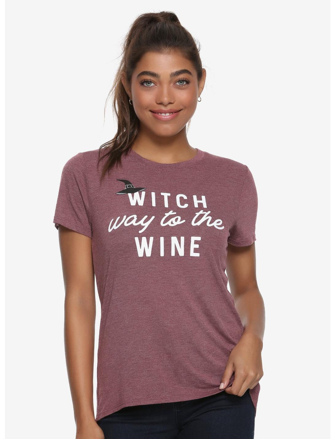 Witch Way To The Wine Womens Tee - BoxLunch Exclusive, BURGUNDY, hi-res