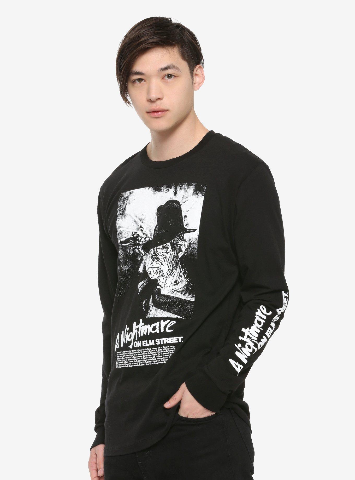 A Nightmare On Elm Street Black & White Freddy Long-Sleeve T-Shirt Hot Topic Exclusive, BLACK, hi-res