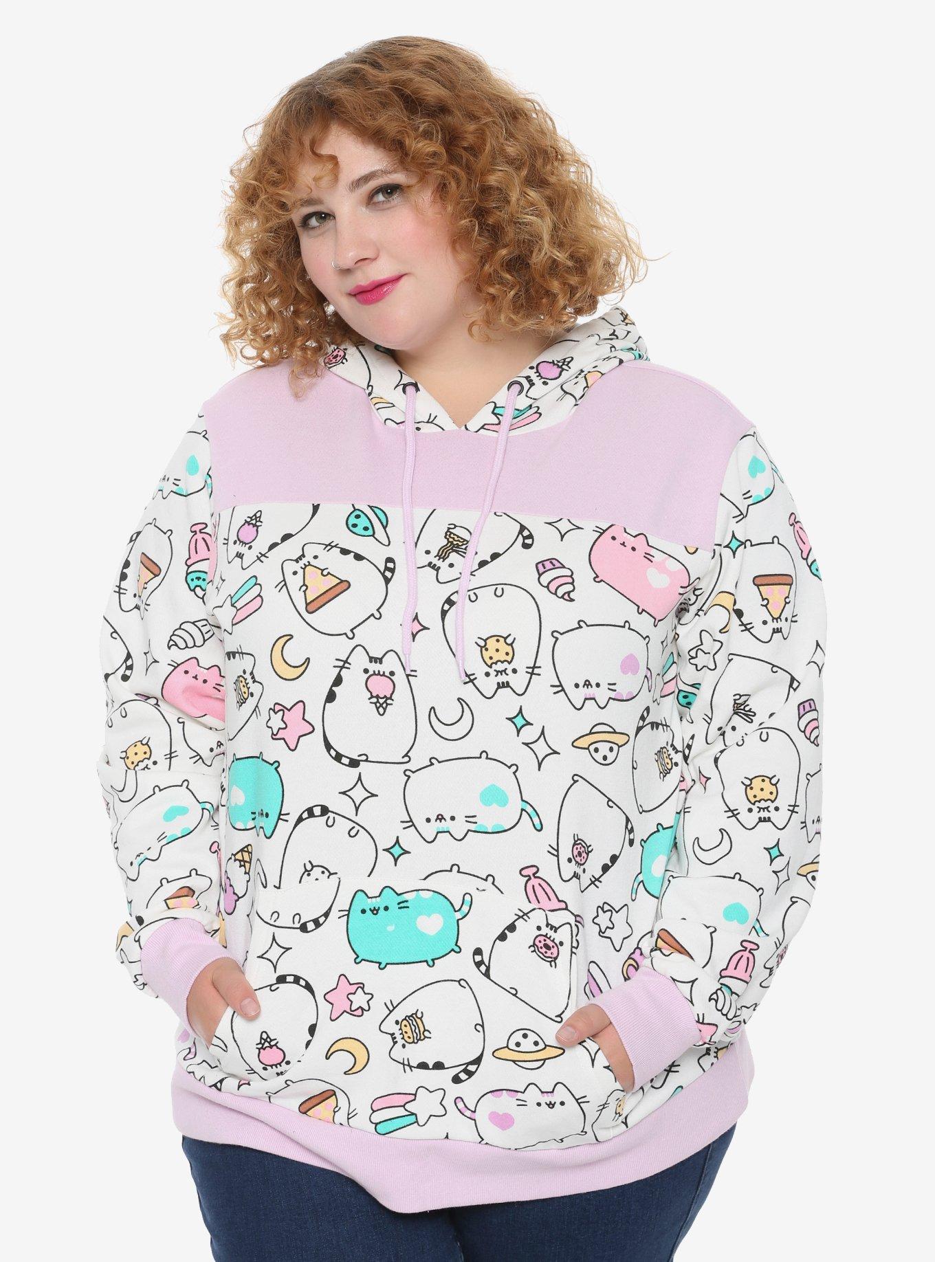 Pusheen Pastel Colorblock Pullover Hoodie Plus Size, MULTI COLOR, hi-res