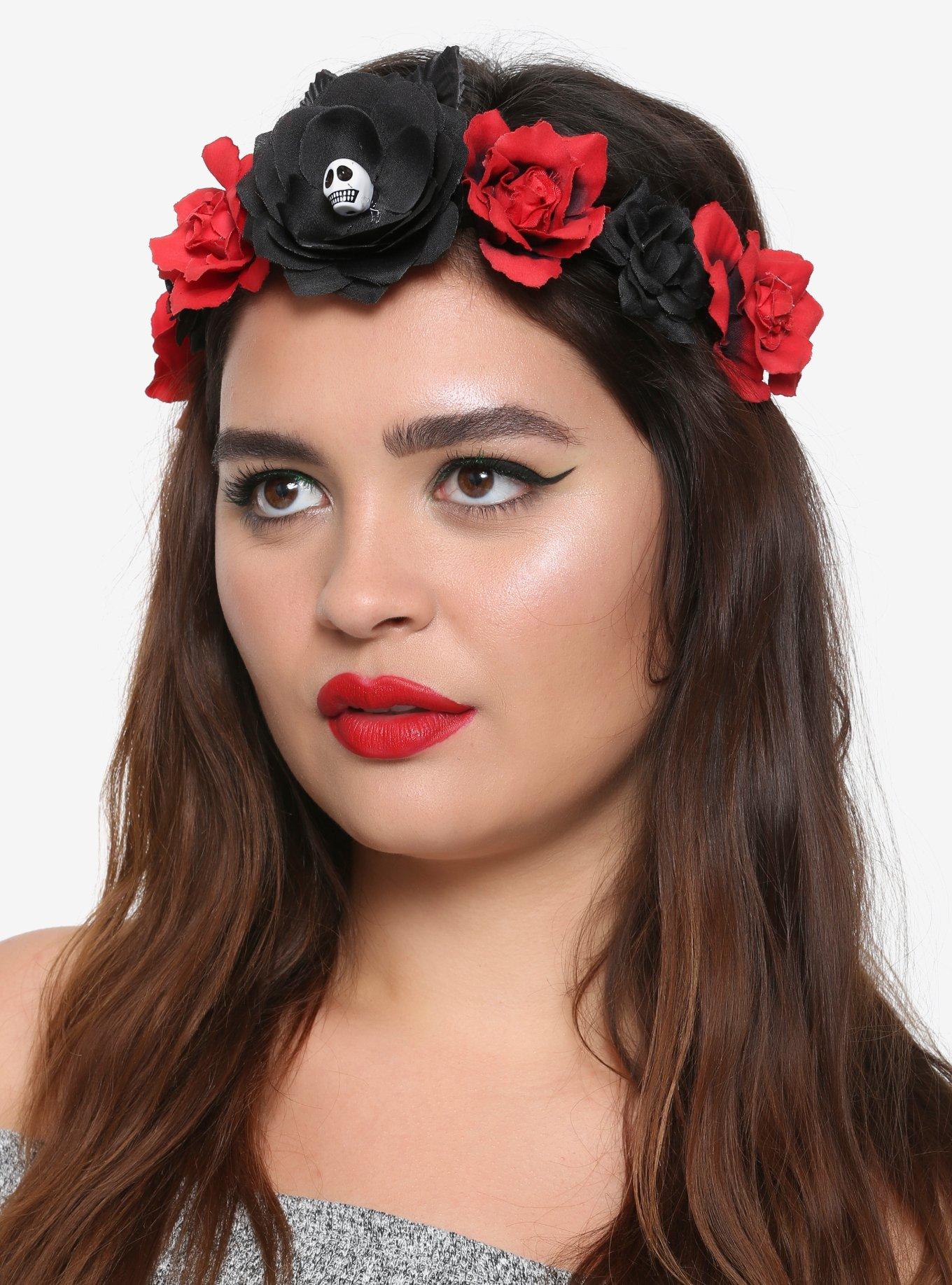 Blackheart Flower & Skull Headband, , hi-res