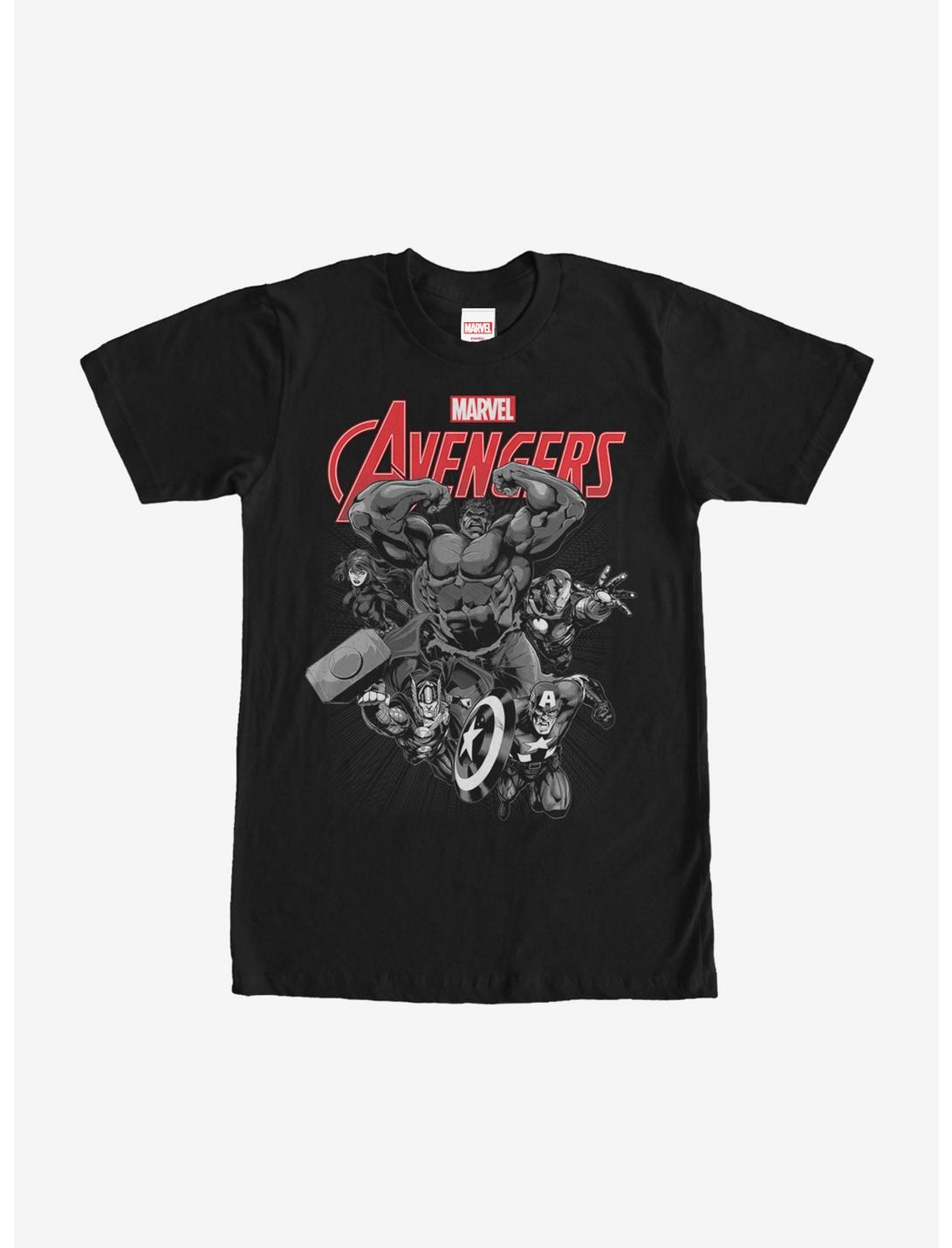 Marvel Avengers Attack Comic Greyscale T-Shirt, BLACK, hi-res