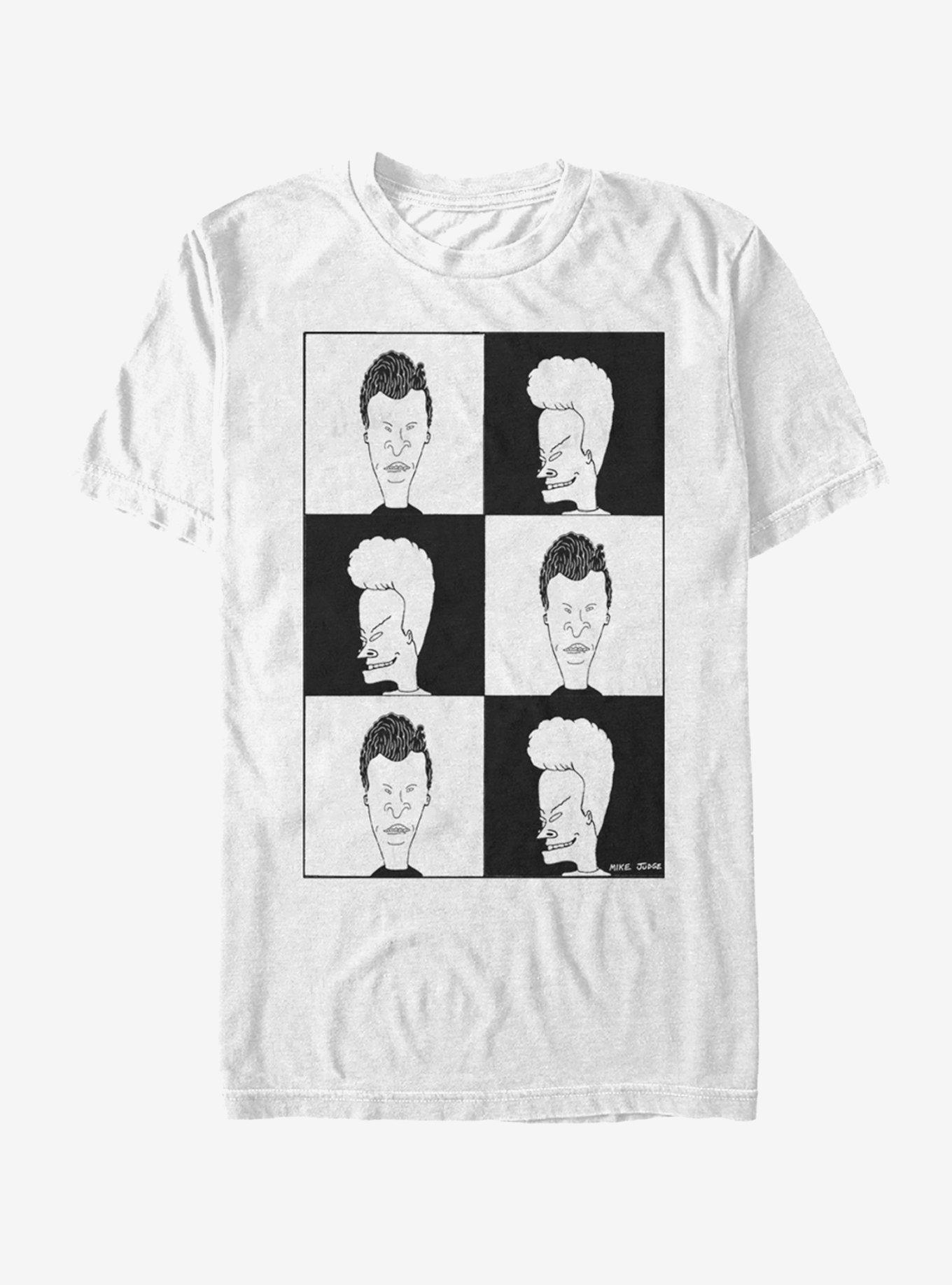 Beavis And Butt-Head Black & White Squares T-Shirt, WHITE, hi-res