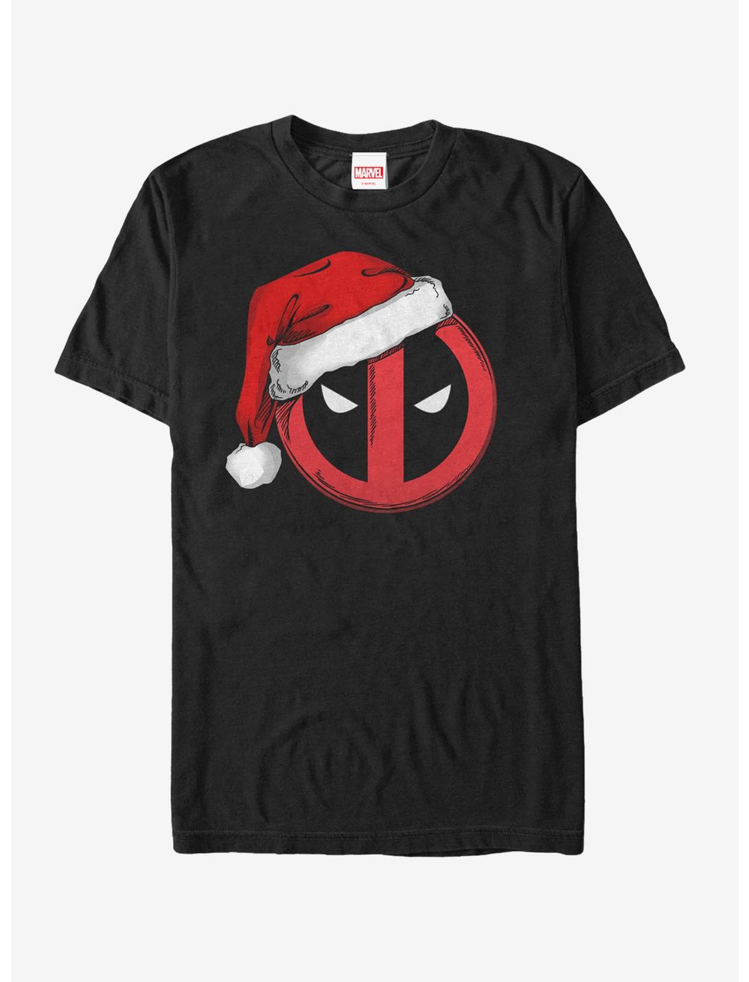 Marvel Christmas Deadpool Santa Hat T-Shirt, BLACK, hi-res