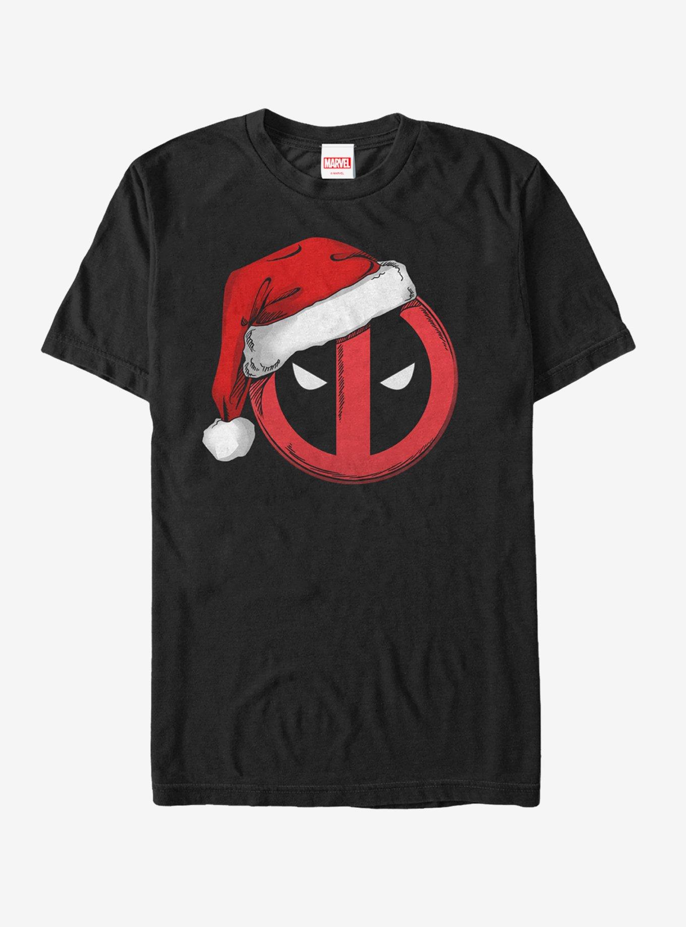 Marvel Christmas Deadpool Santa Hat T-Shirt, BLACK, hi-res