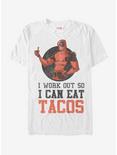Marvel Deadpool Work Out Eat Tacos T-Shirt, WHITE, hi-res
