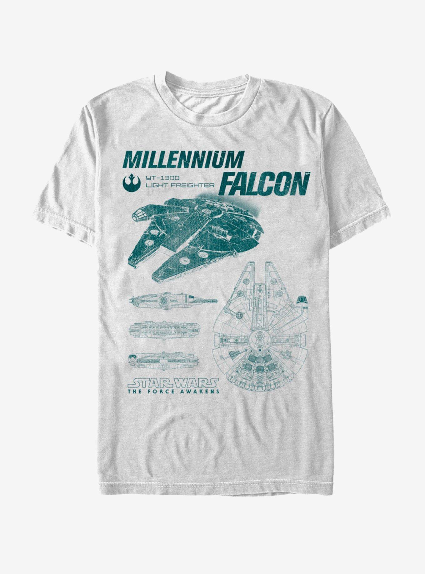 Star Wars The Force Awakens Millennium Falcon Blueprints T-Shirt, WHITE, hi-res