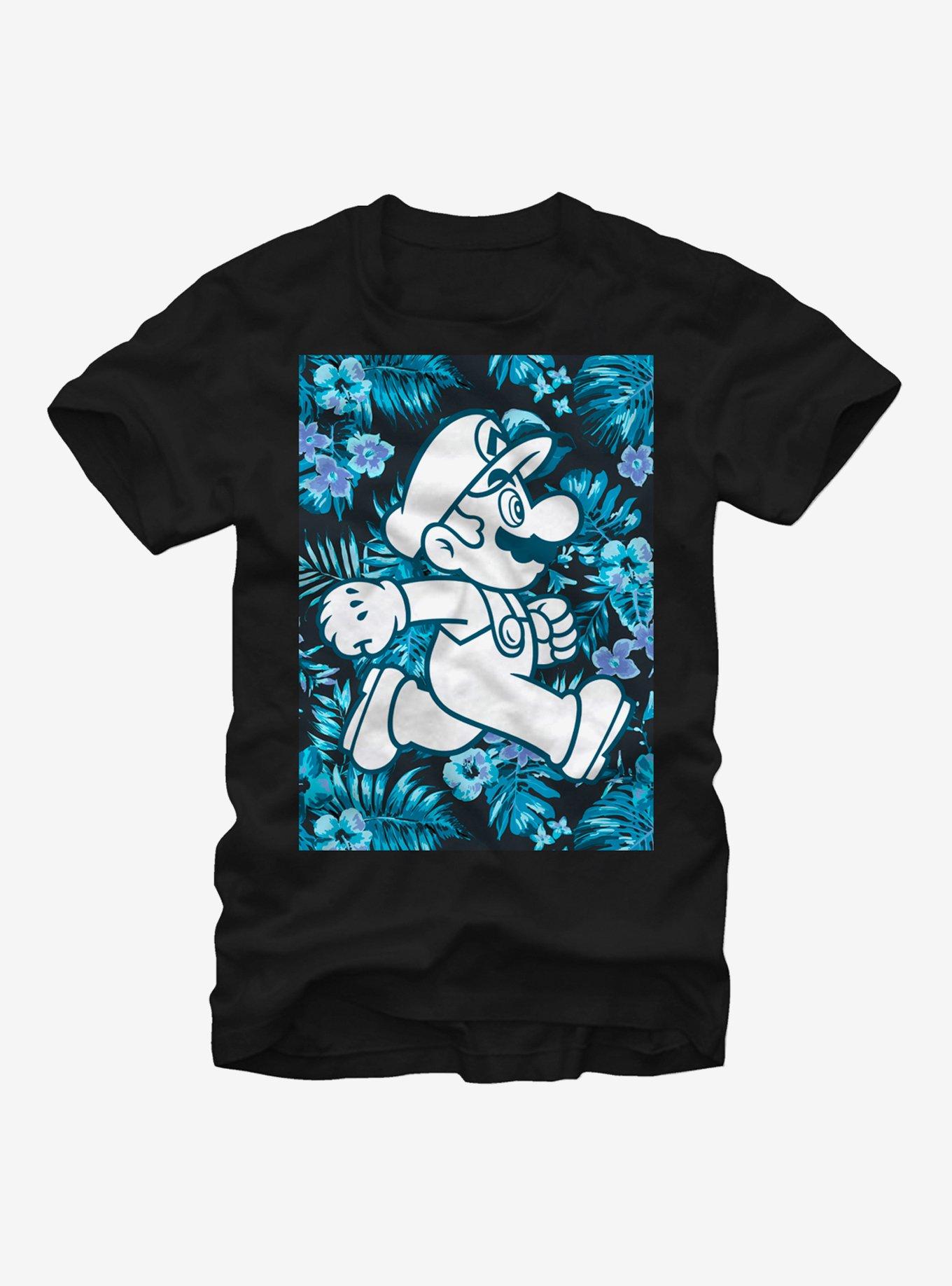 Nintendo Mario Floral Print Run T-Shirt, BLACK, hi-res