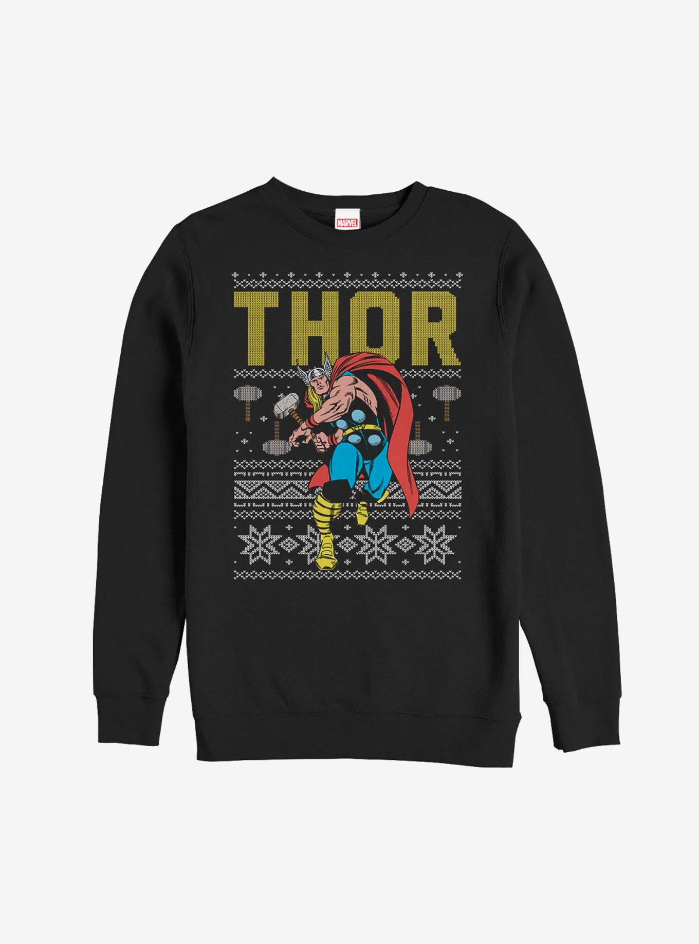 Marvel Thor Ugly Christmas Sweater Sweatshirt BLACK Hot Topic