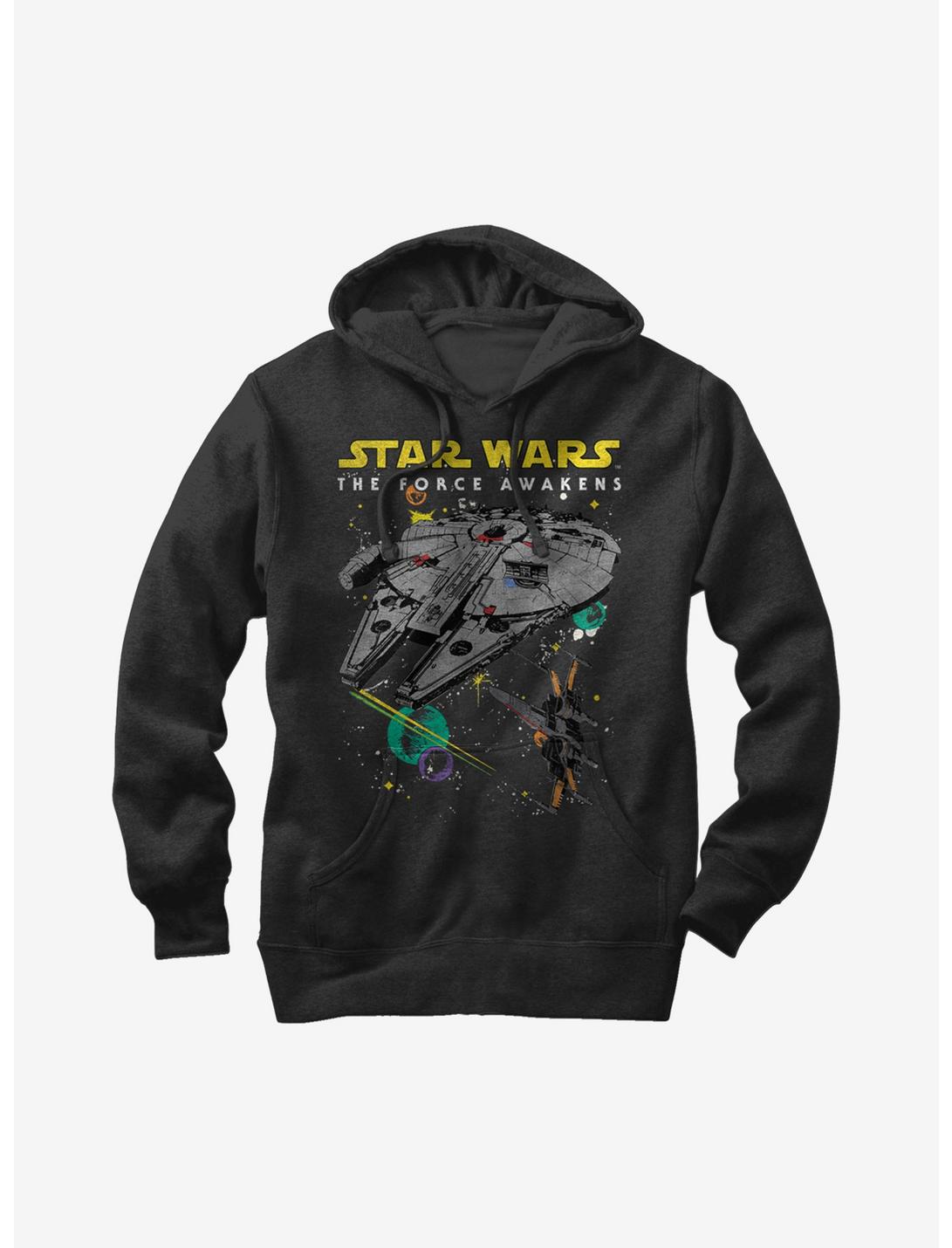 Star Wars Episode VII The Force Awakens Millennium Falcon and X-Wing Hoodie, BLACK, hi-res