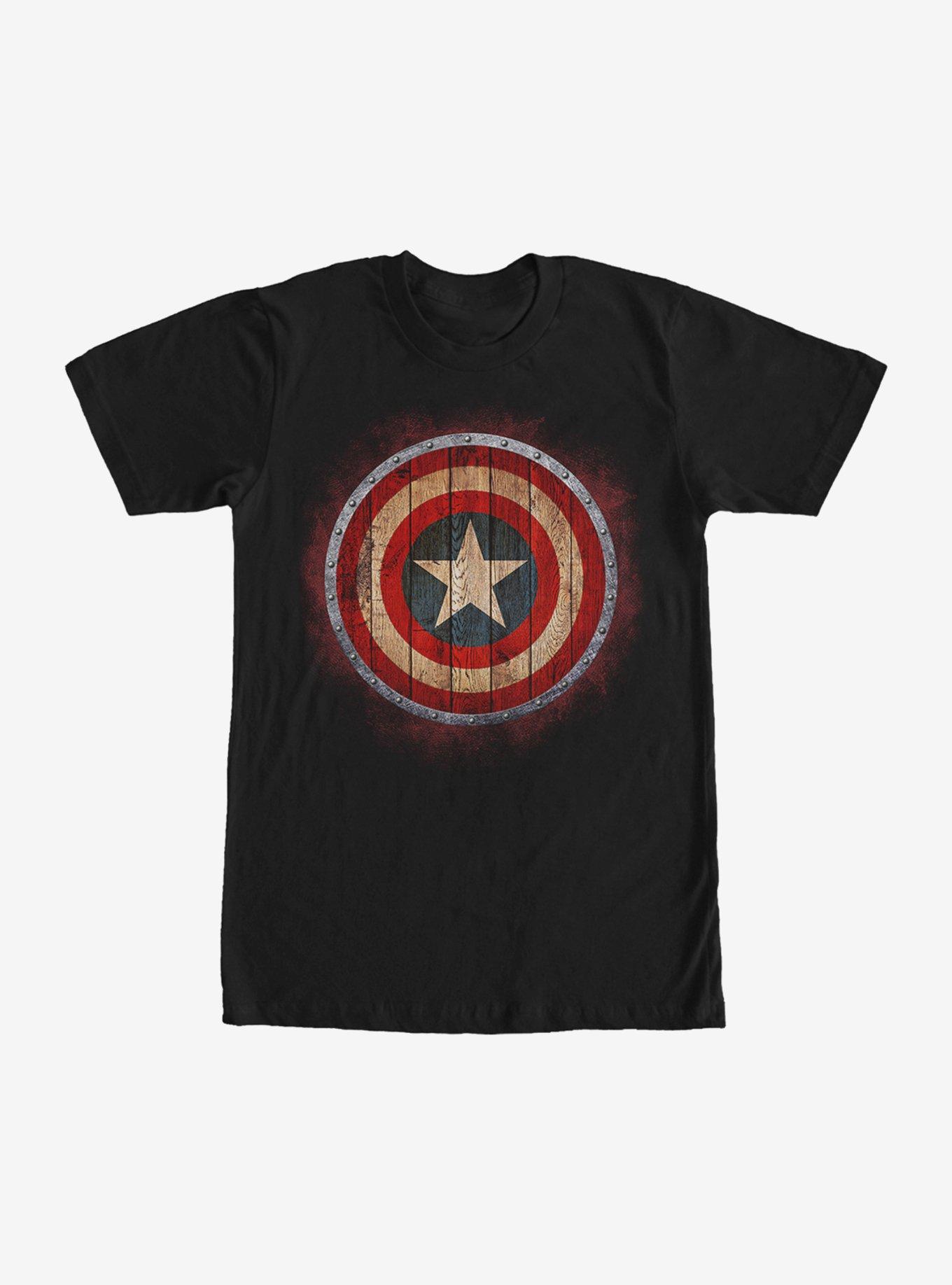 Marvel Captain America Shield Wood Print T-Shirt, BLACK, hi-res