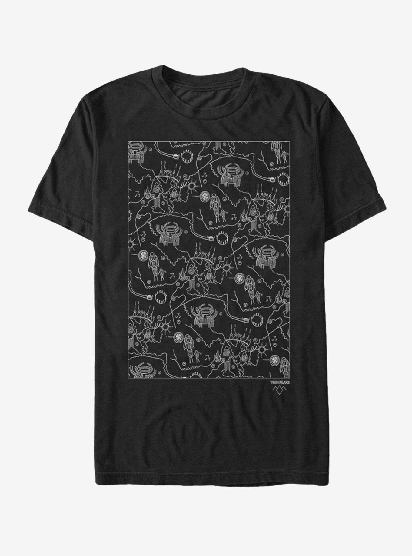 Twin Peaks Owl Cave Map T-Shirt, BLACK, hi-res