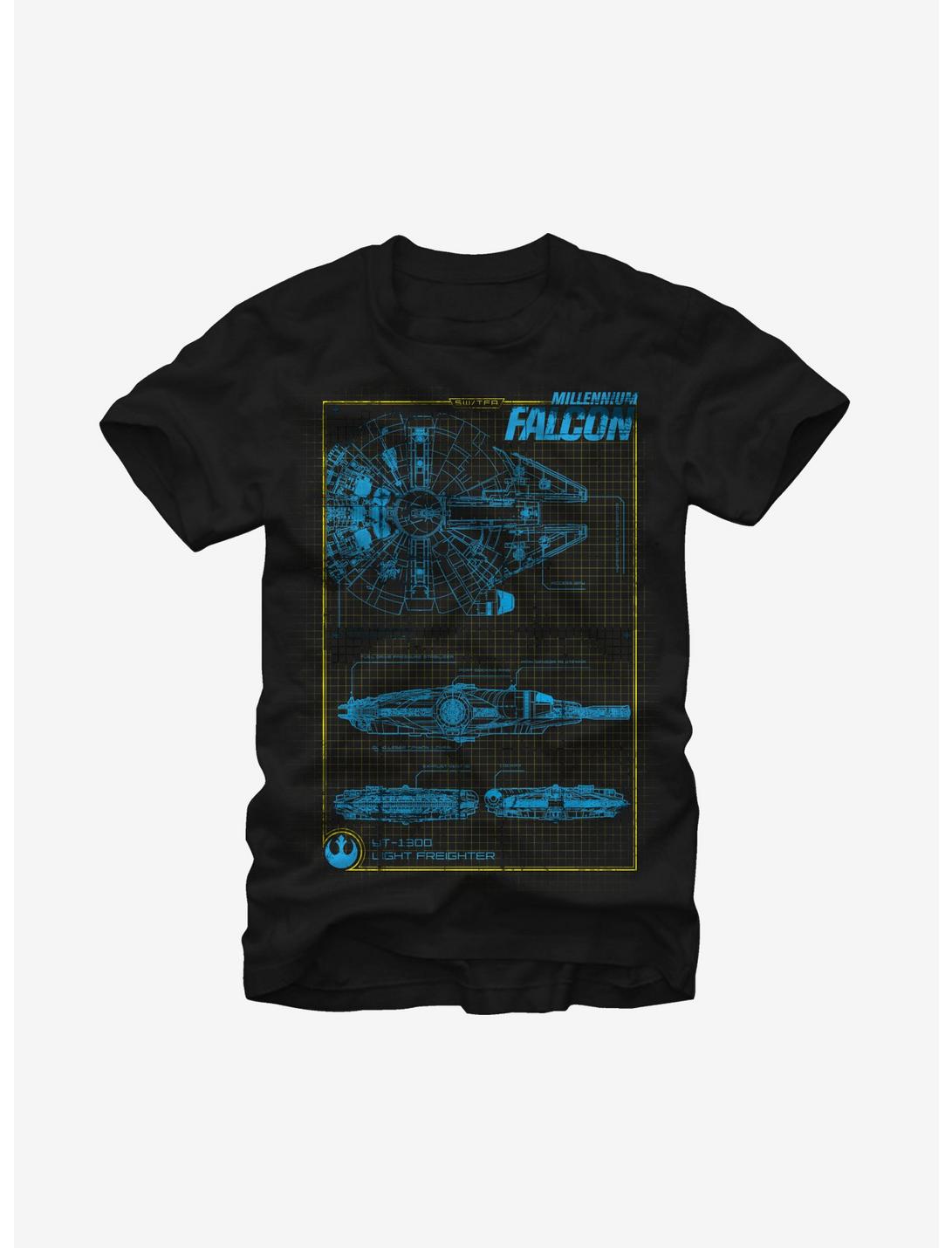 Plus Size Star Wars Millennium Falcon Blueprint T-Shirt, BLACK, hi-res