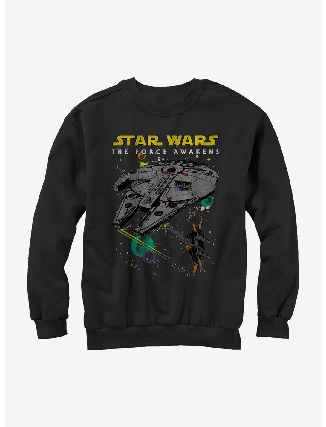 Star Wars Episode VII The Force Awakens Millennium Falcon and X-Wing Sweatshirt, BLACK, hi-res