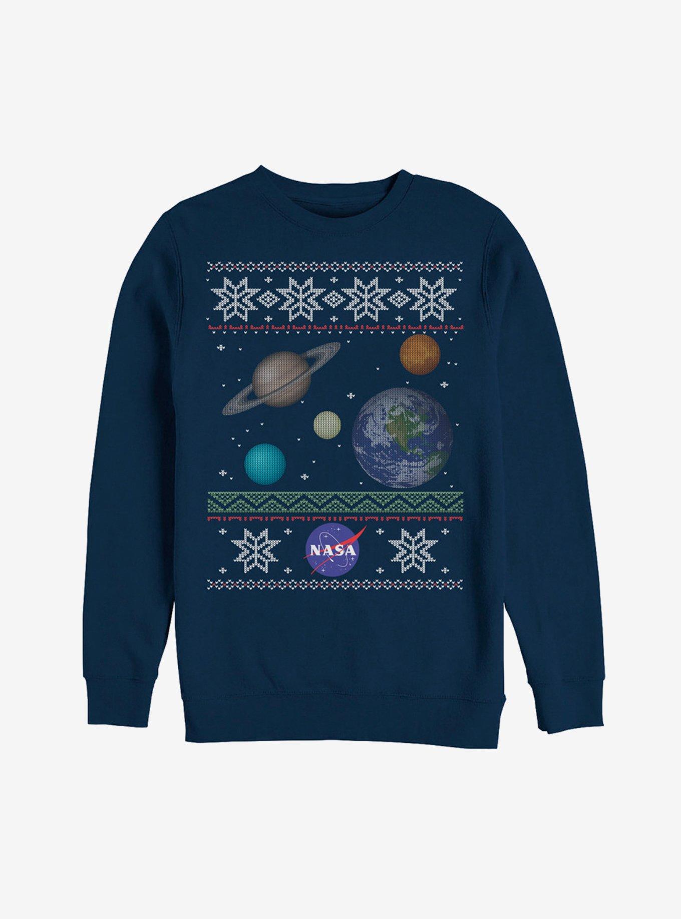 NASA Planet Ugly Christmas Sweater Print Sweatshirt - BLUE