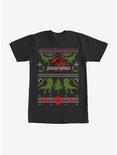 Jurassic Park Ugly Christmas Sweater Print T-Shirt, BLACK, hi-res