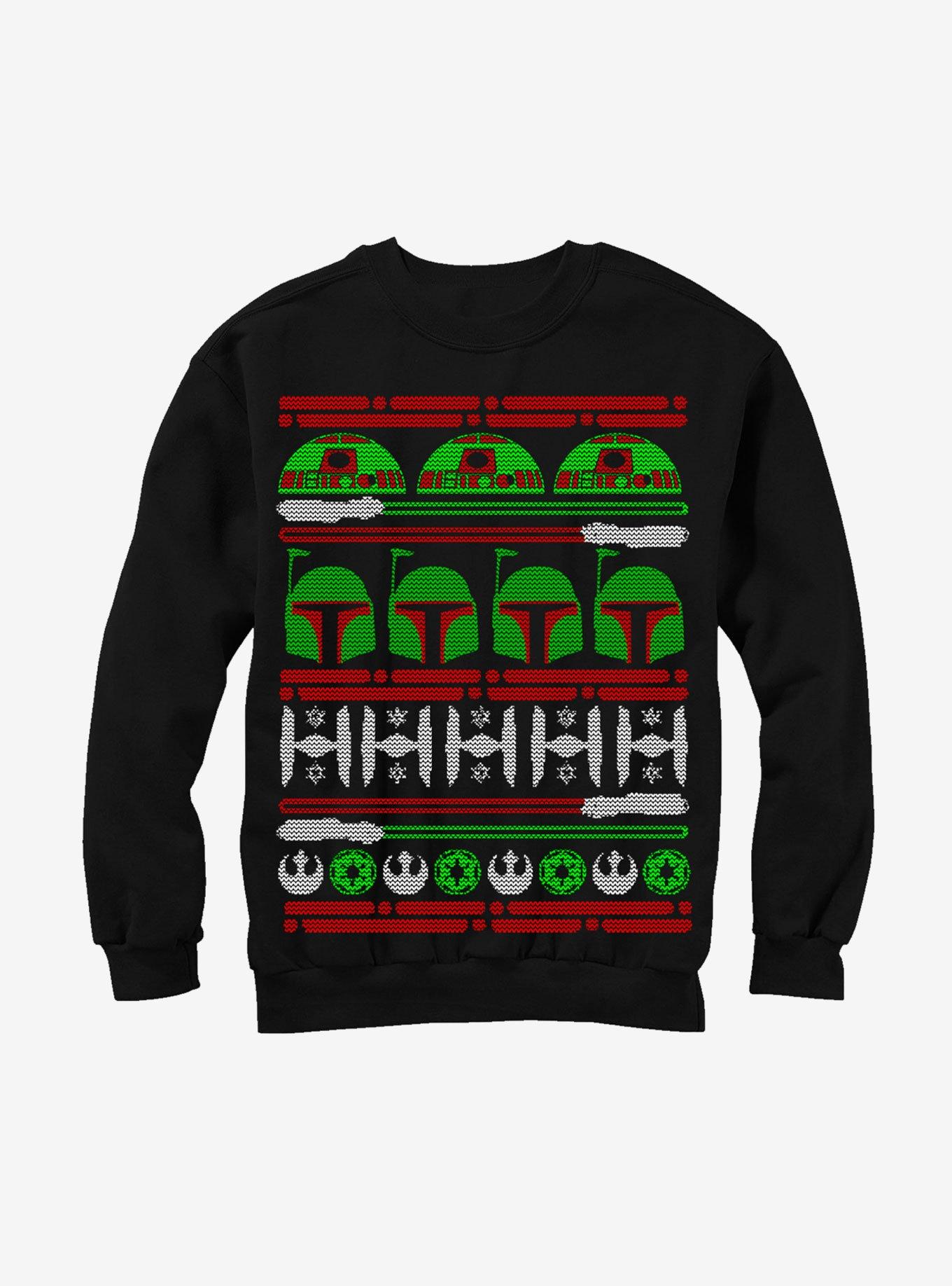 Star Wars Boba Fett Ugly Christmas Sweater Sweatshirt BLACK Hot Topic