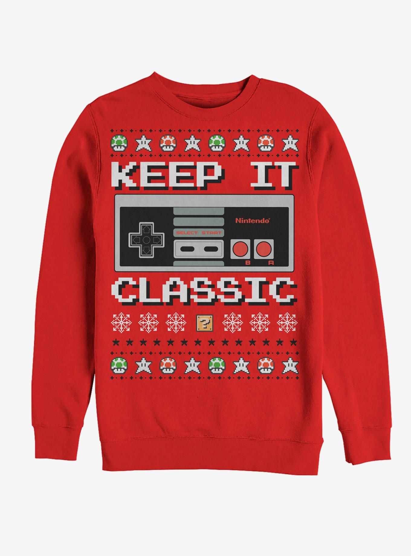 Nintendo Ugly Christmas Sweater NES Classic Controller Sweatshirt RED Hot Topic