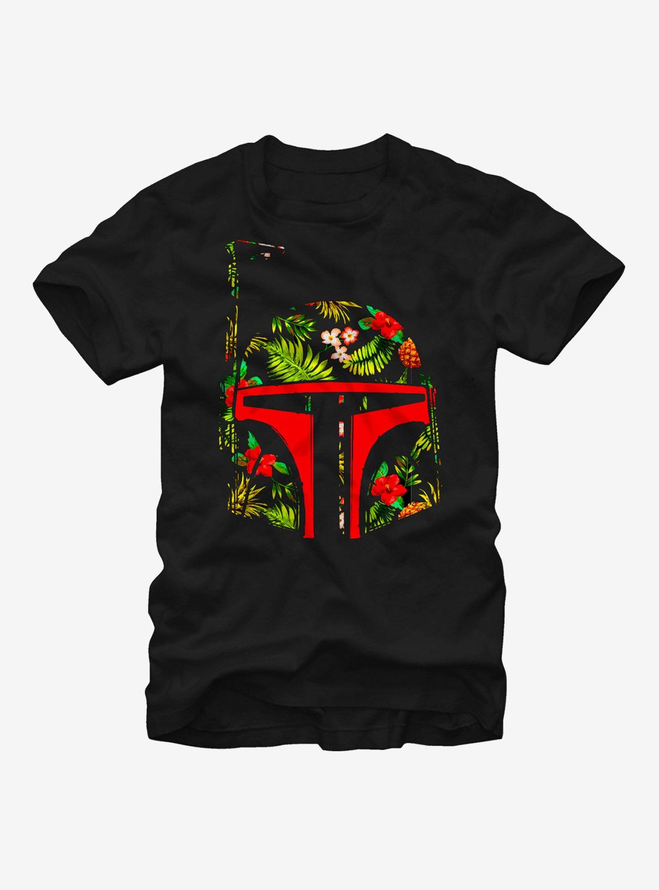 Star Wars Boba Fett Tropical Print Helmet T-Shirt, BLACK, hi-res