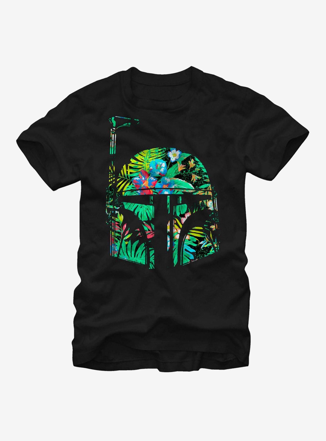 Star Wars Hawaiian Print Boba Fett Helmet T-Shirt, BLACK, hi-res