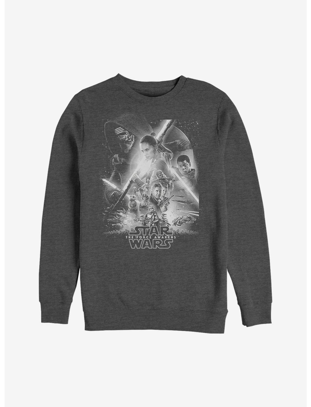 Star Wars Episode VII The Force Awakens Grey-Scale Poster Sweatshirt, CHAR HTR, hi-res