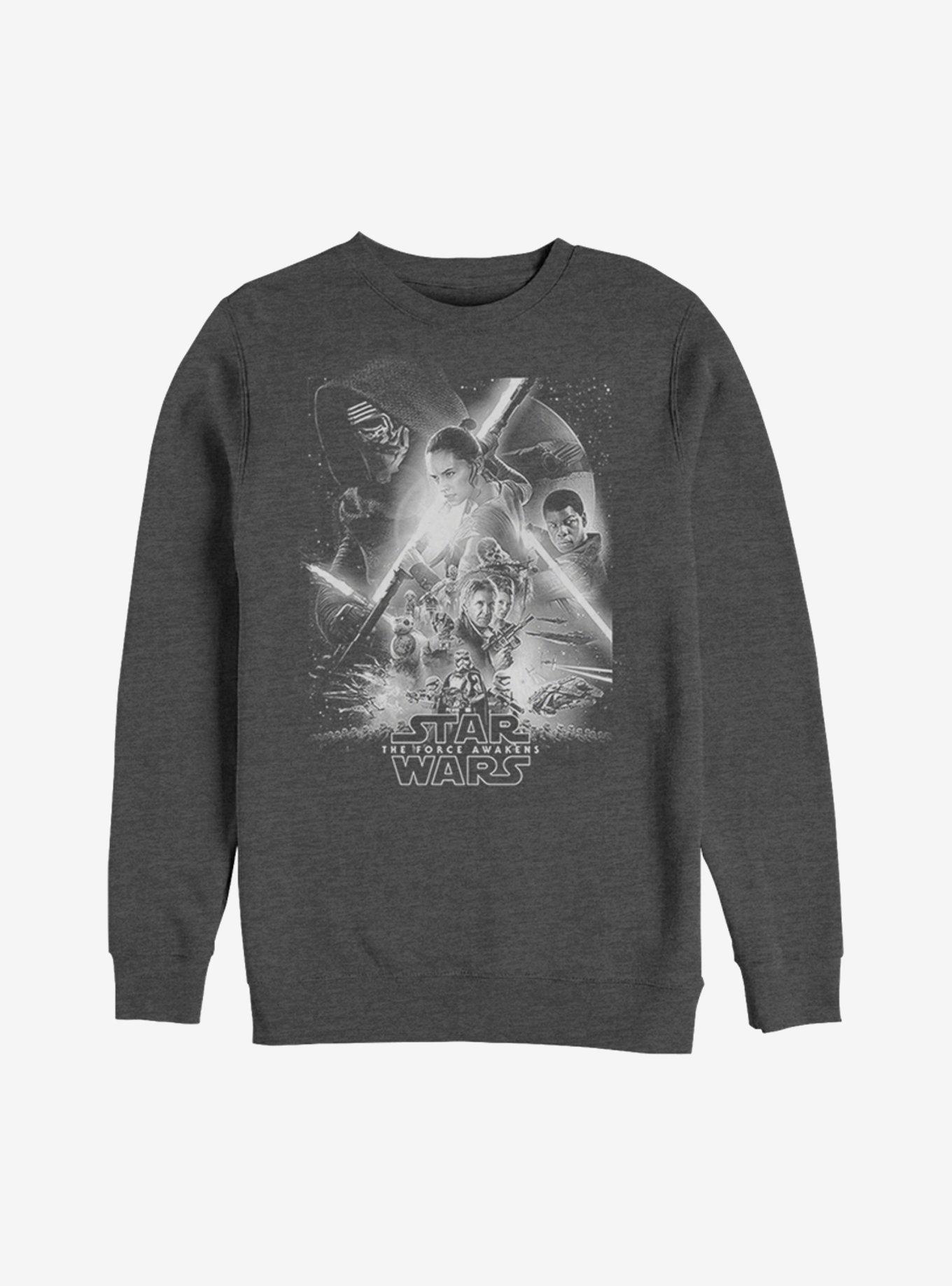 Star Wars Episode VII The Force Awakens Grey-Scale Poster Sweatshirt, CHAR HTR, hi-res