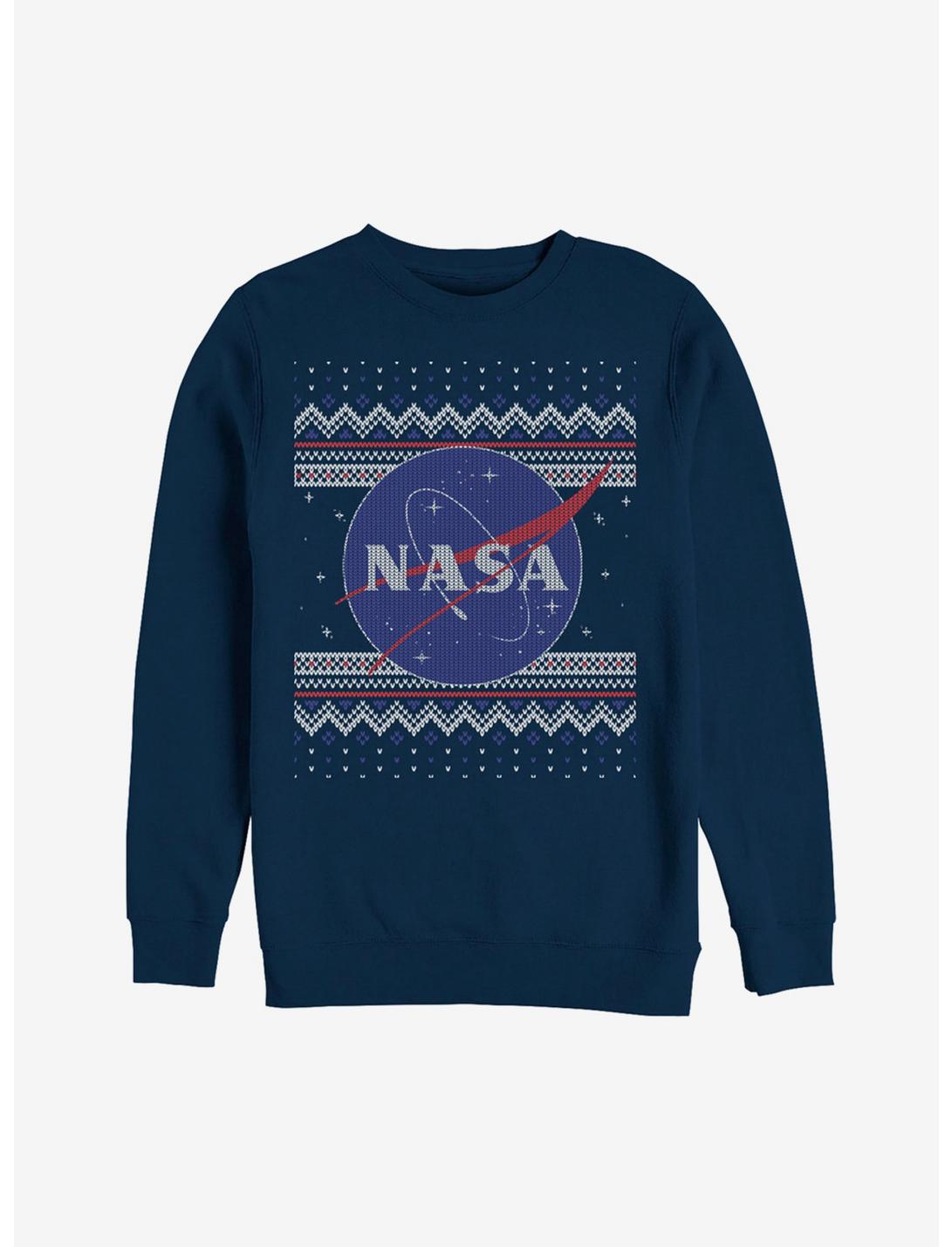 NASA Logo Ugly Christmas Sweater Print Sweatshirt, NAVY, hi-res