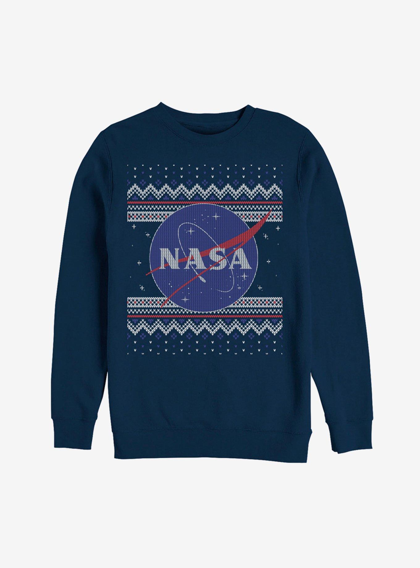 NASA Logo Ugly Christmas Sweater Print Sweatshirt, NAVY, hi-res
