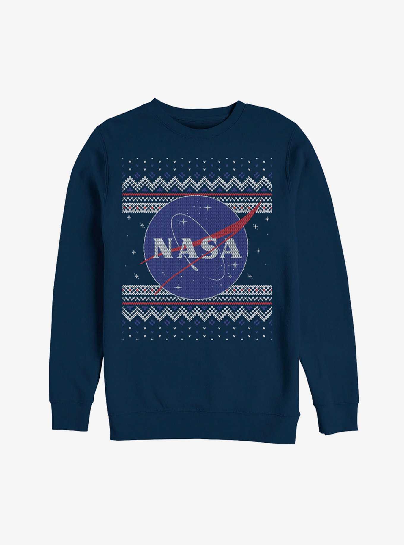 NASA Logo Ugly Christmas Sweater Print Sweatshirt - BLUE