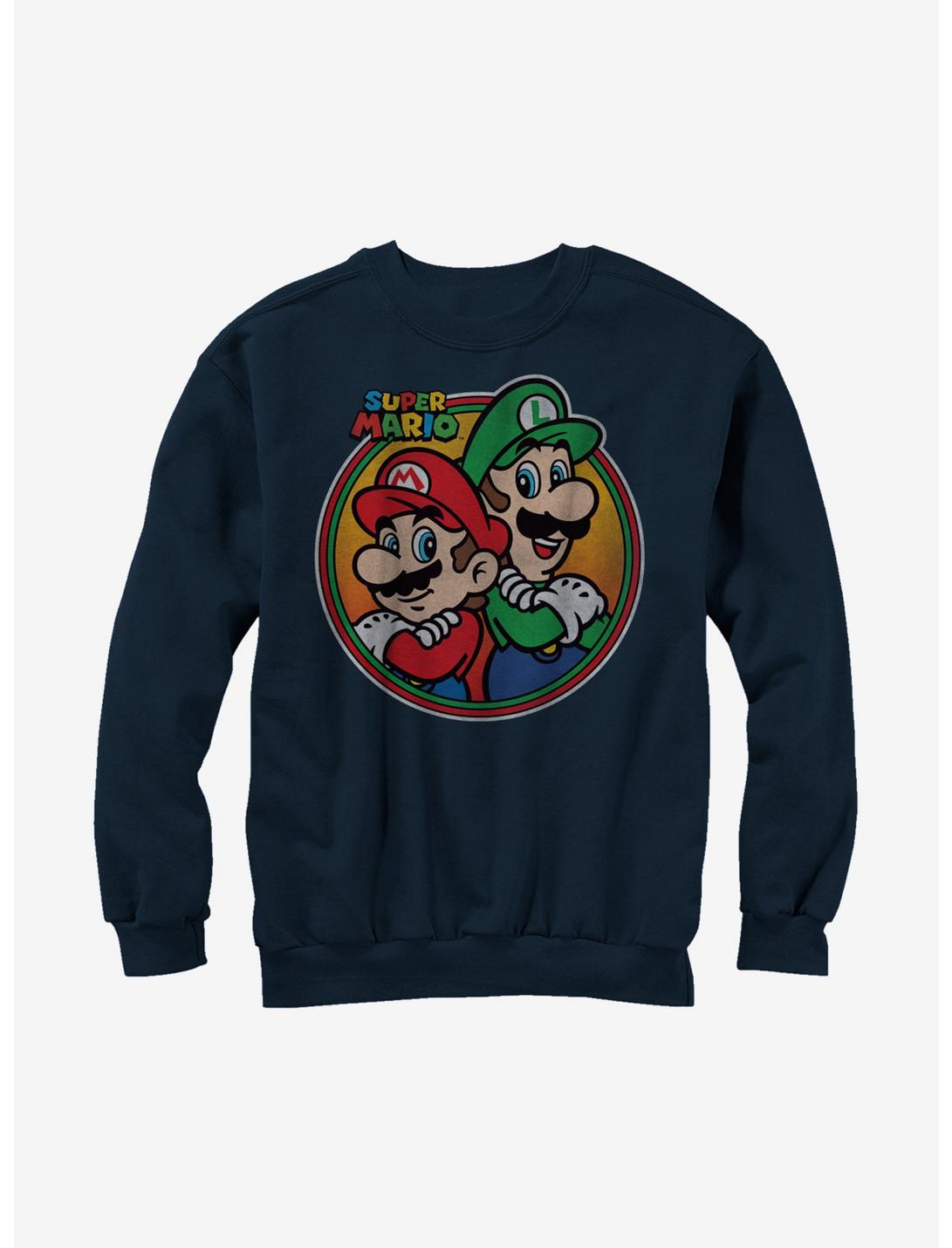 Nintendo Super Mario Bros. Mario & Luigi Back To Back Sweatshirt, NAVY, hi-res