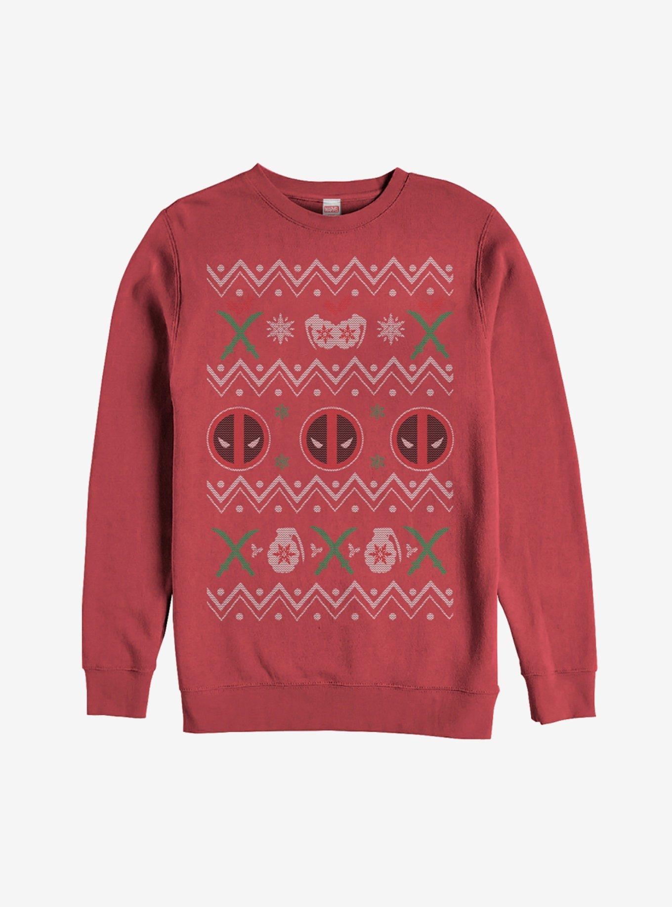 Marvel Deadpool Ugly Christmas Sweater Girls Sweatshirt, RED, hi-res