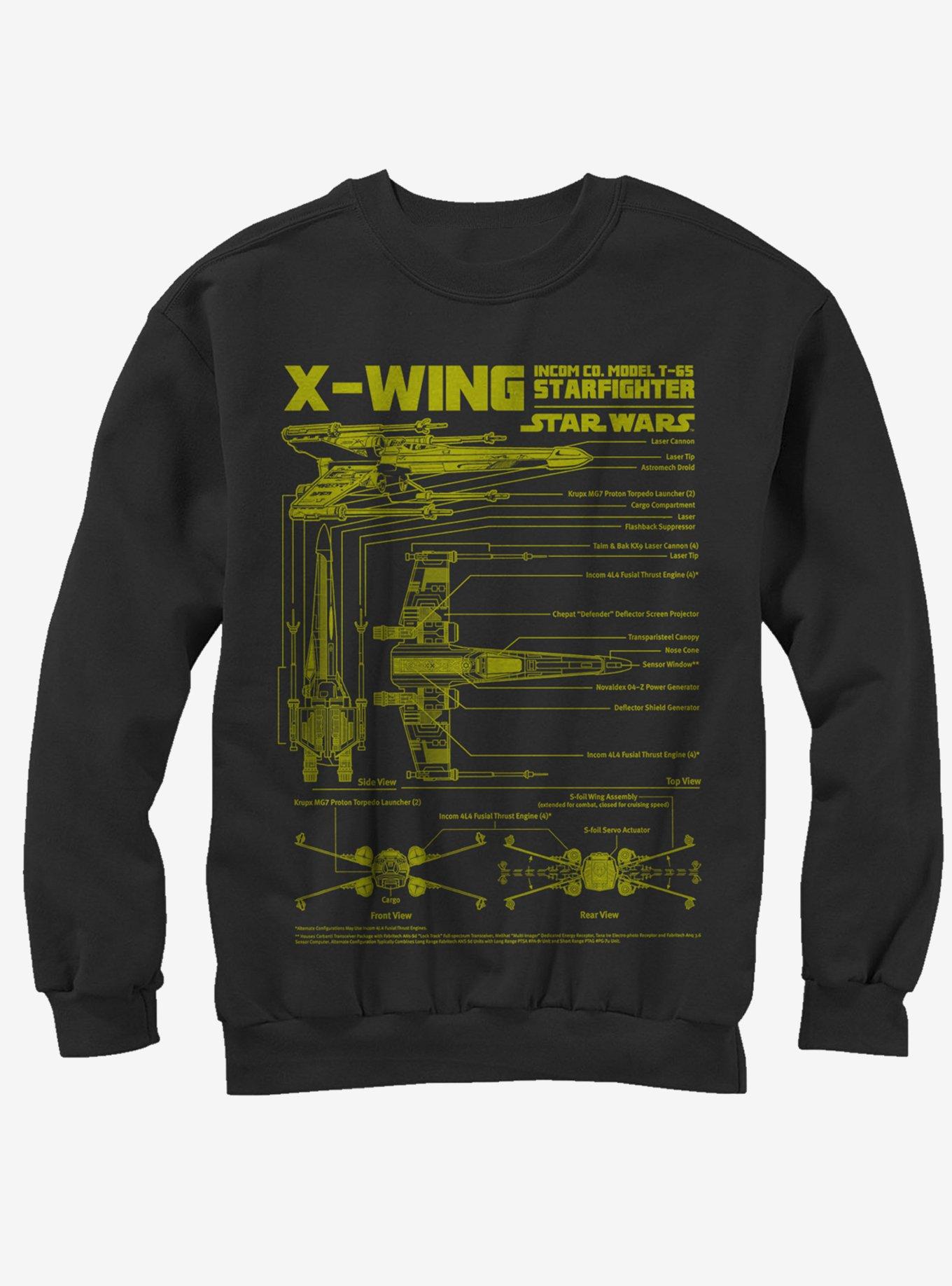Star Wars X-Wing Schematics Sweatshirt, BLACK, hi-res