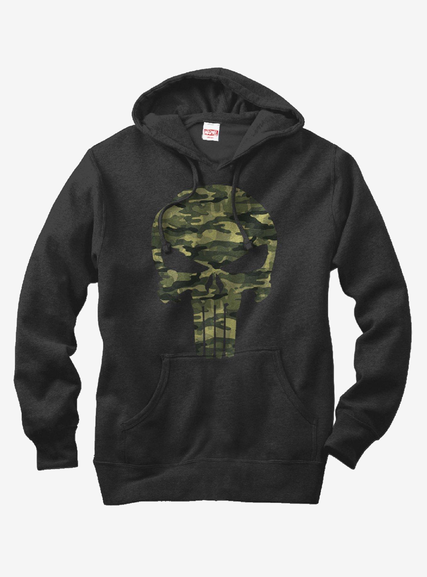 Marvel The Punisher Camo Skull Symbol Hoodie BLACK Hot Topic