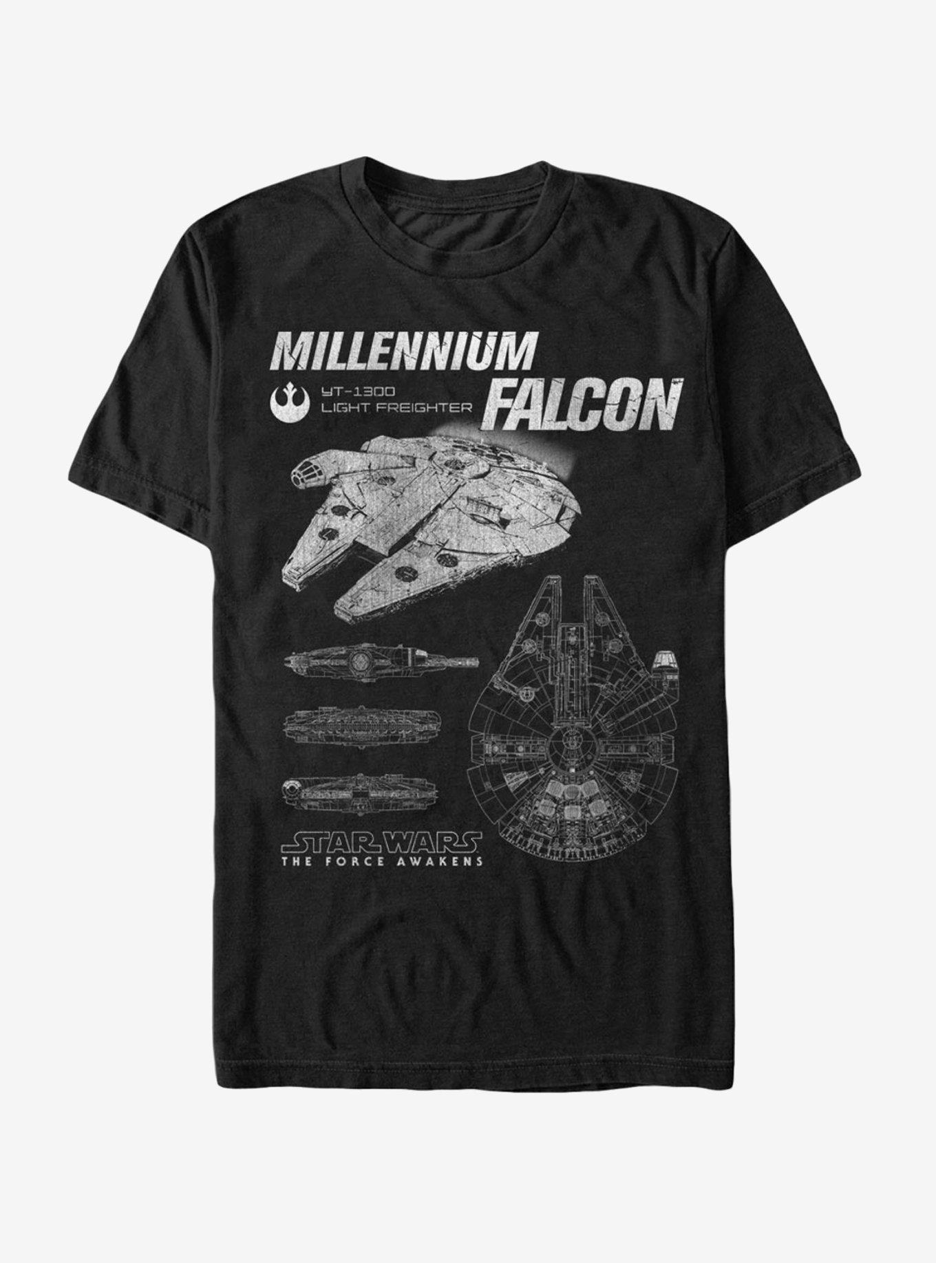 Star Wars The Force Awakens Millennium Falcon Blueprints T-Shirt, BLACK, hi-res