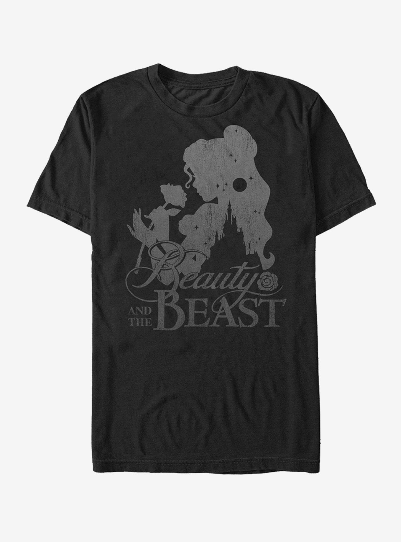 Disney Beauty And The Beast Belle And Castle Silhouette T-Shirt, BLACK, hi-res
