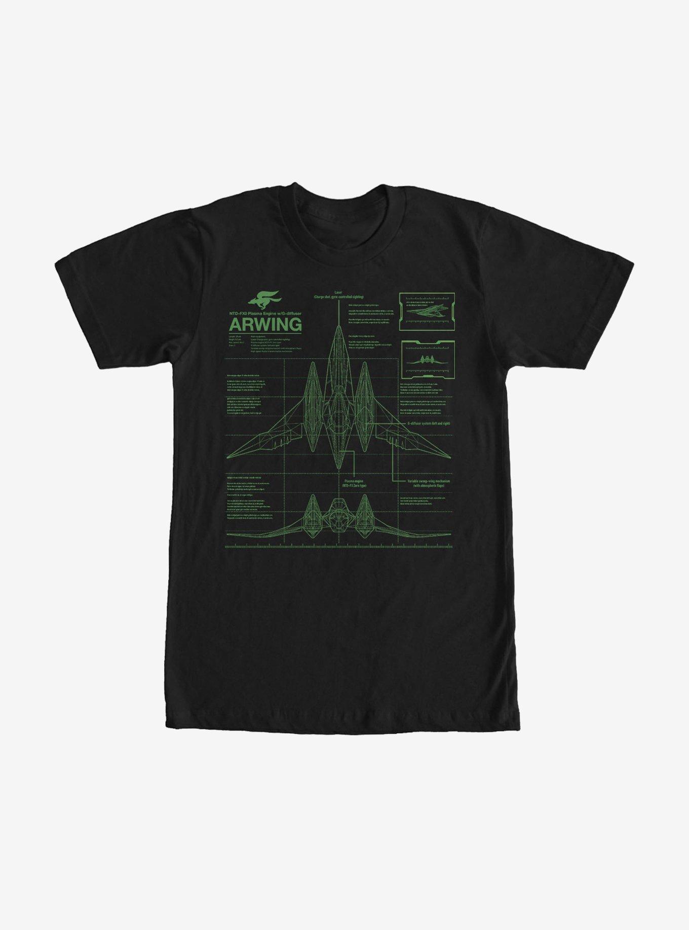 Nintendo Star Fox Arwing Schematics T-Shirt, BLACK, hi-res