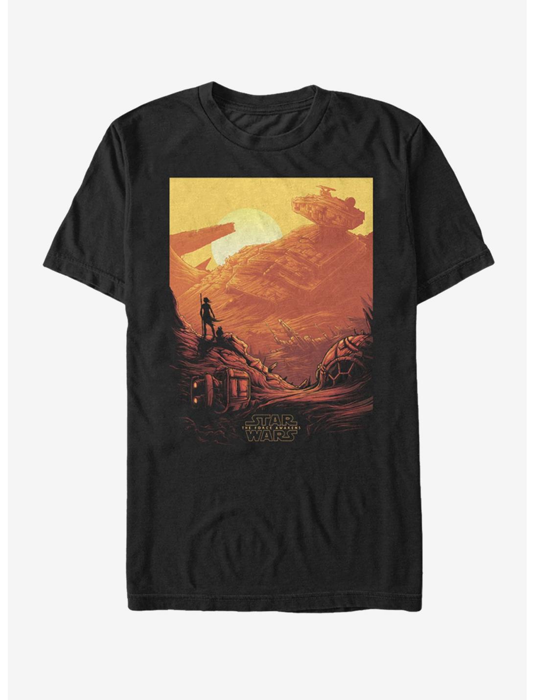 Star Wars Rey Jakku Sunset T-Shirt, BLACK, hi-res