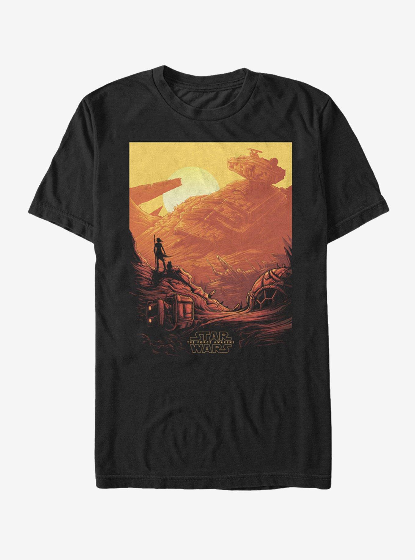 Star Wars Rey Jakku Sunset T-Shirt, BLACK, hi-res