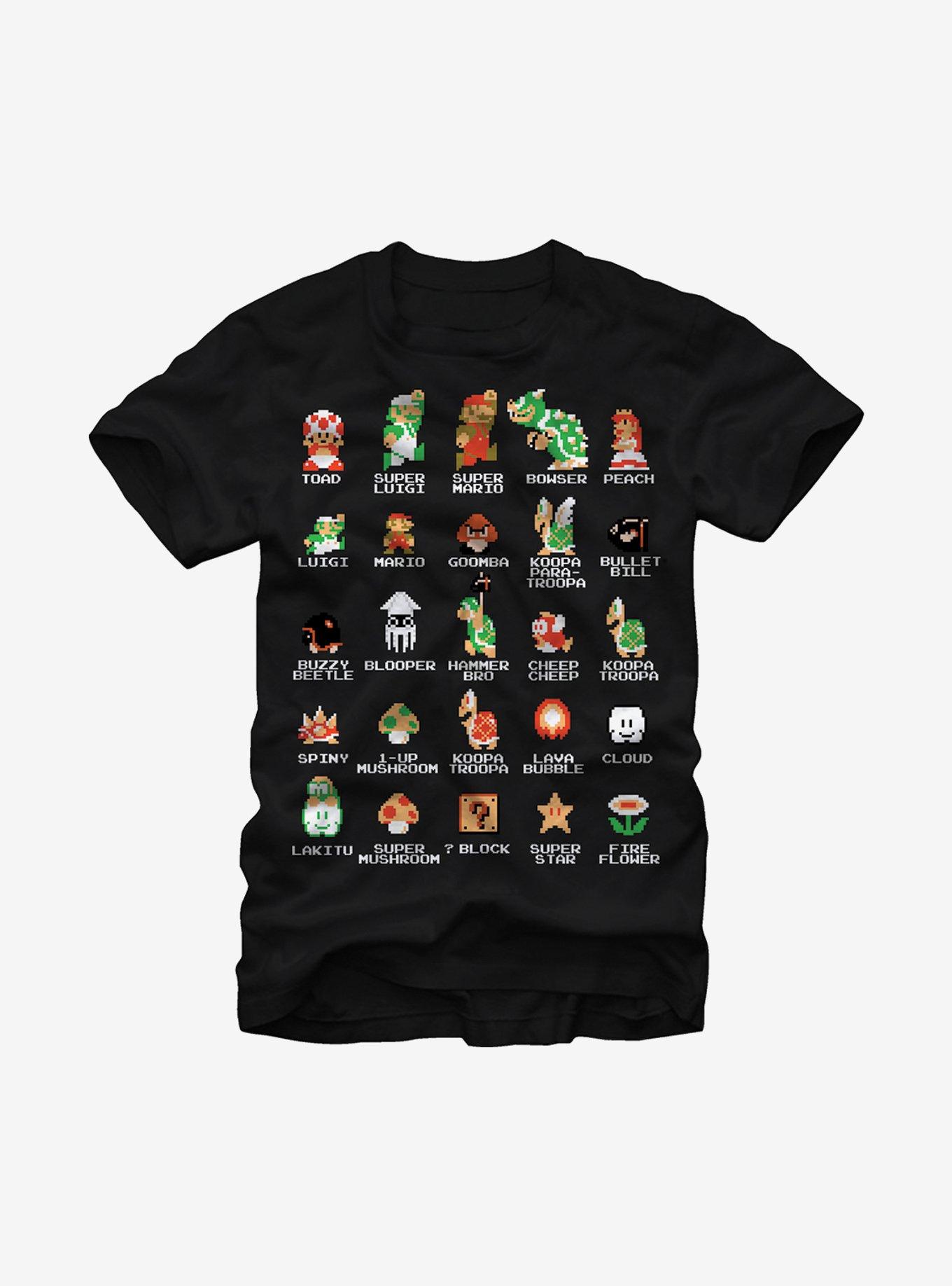 Nintendo Super Mario Bros Character Guide T-Shirt, BLACK, hi-res