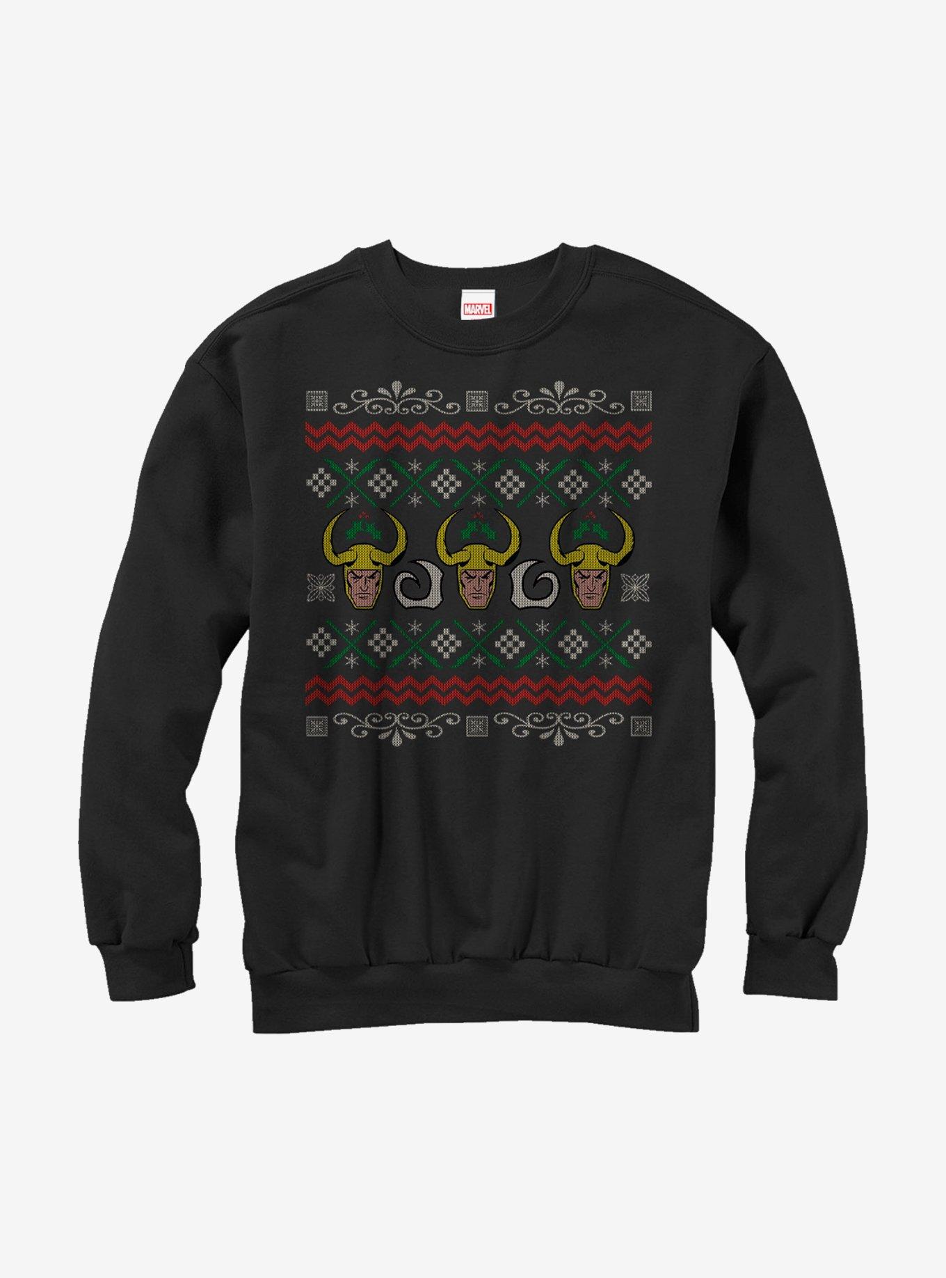 Marvel Men's Ugly Christmas Loki Sweatshirt Black