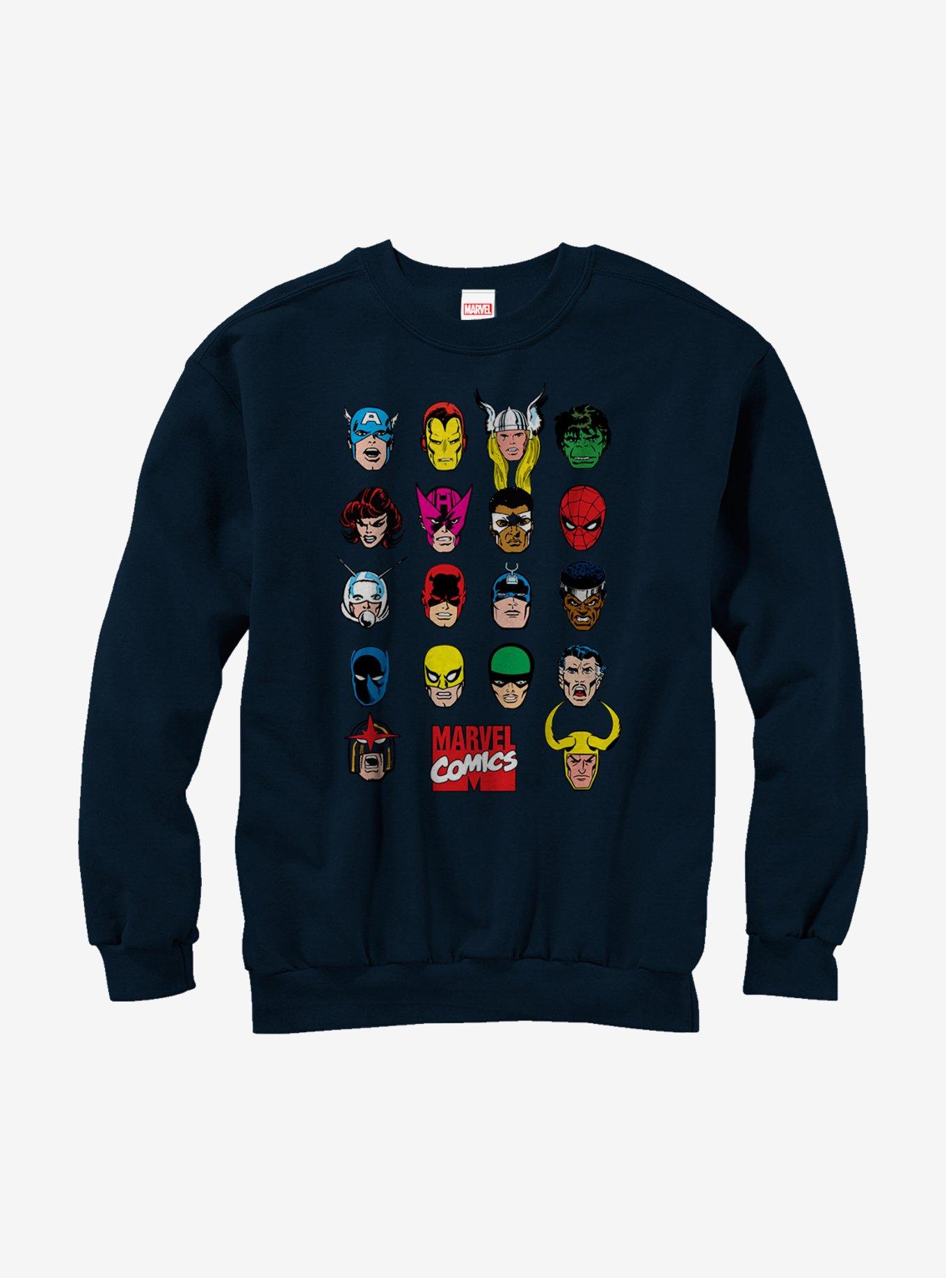 Marvel Comic Book Faces Sweatshirt, NAVY, hi-res