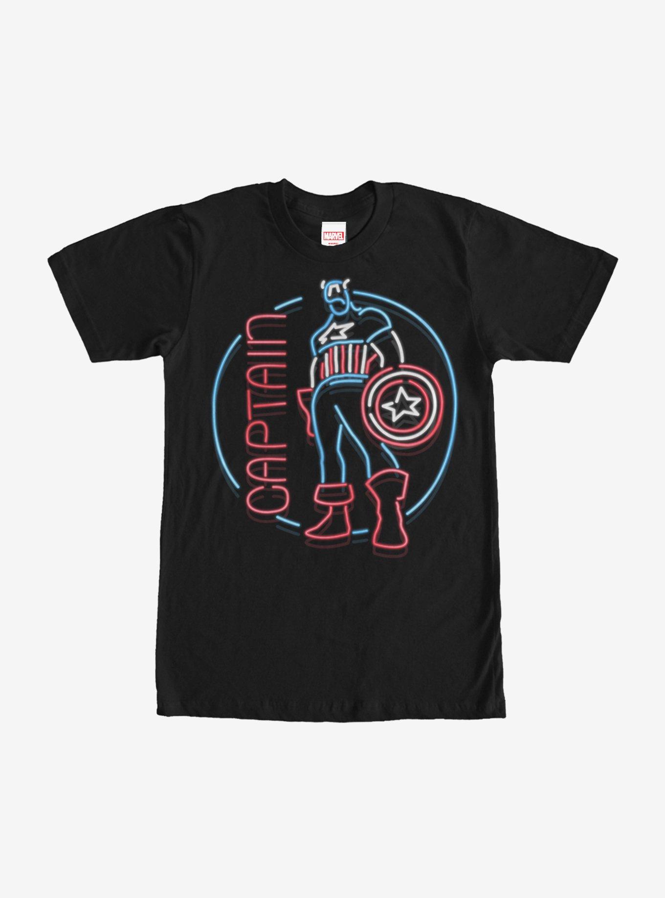 Marvel Captain America Neon Sign Print T-Shirt, BLACK, hi-res